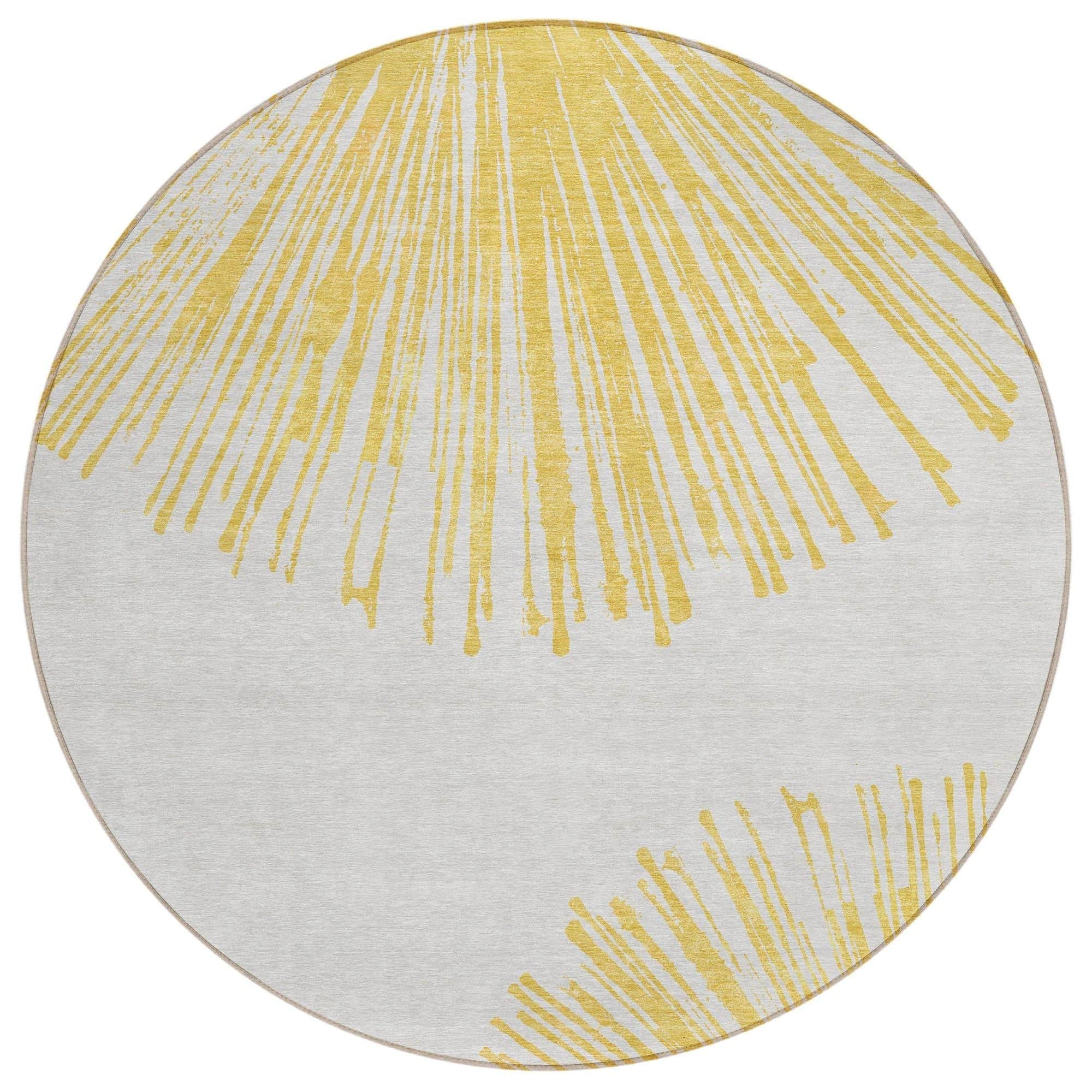 Machine Washable Gold Rug - Indoor / Outdoor - Kids / Pet Friendly Circles Print Rug