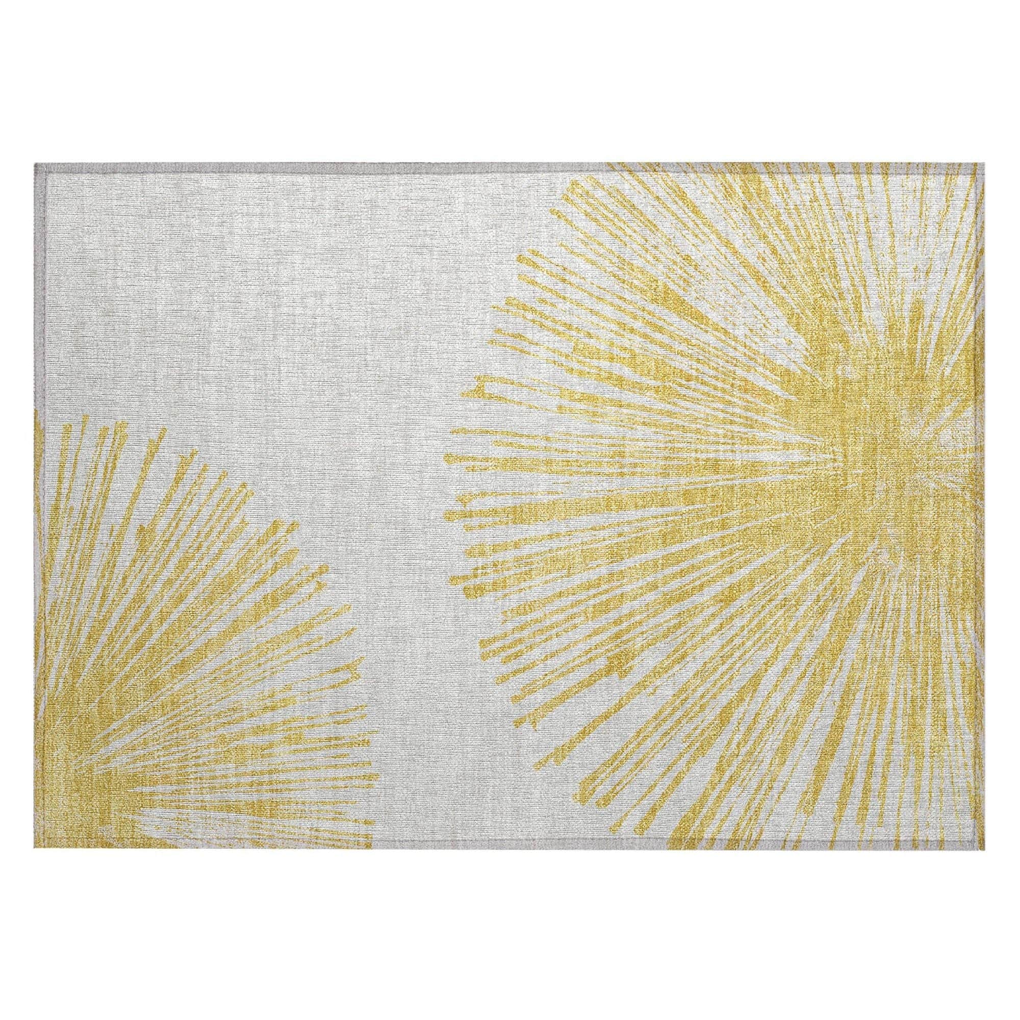 Machine Washable Gold Rug - Indoor / Outdoor - Kids / Pet Friendly Circles Print Rug