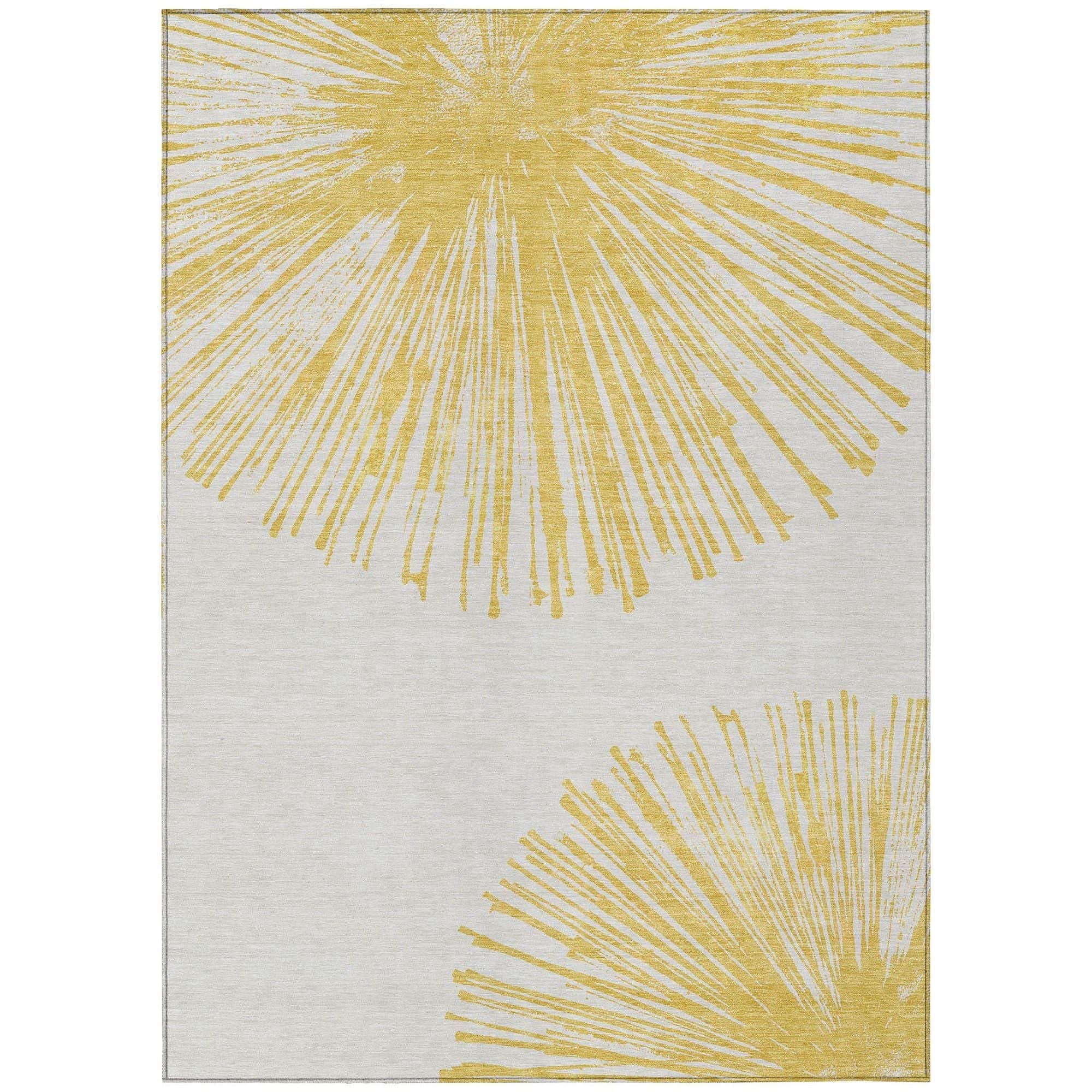 Machine Washable Gold Rug - Indoor / Outdoor - Kids / Pet Friendly Circles Print Rug