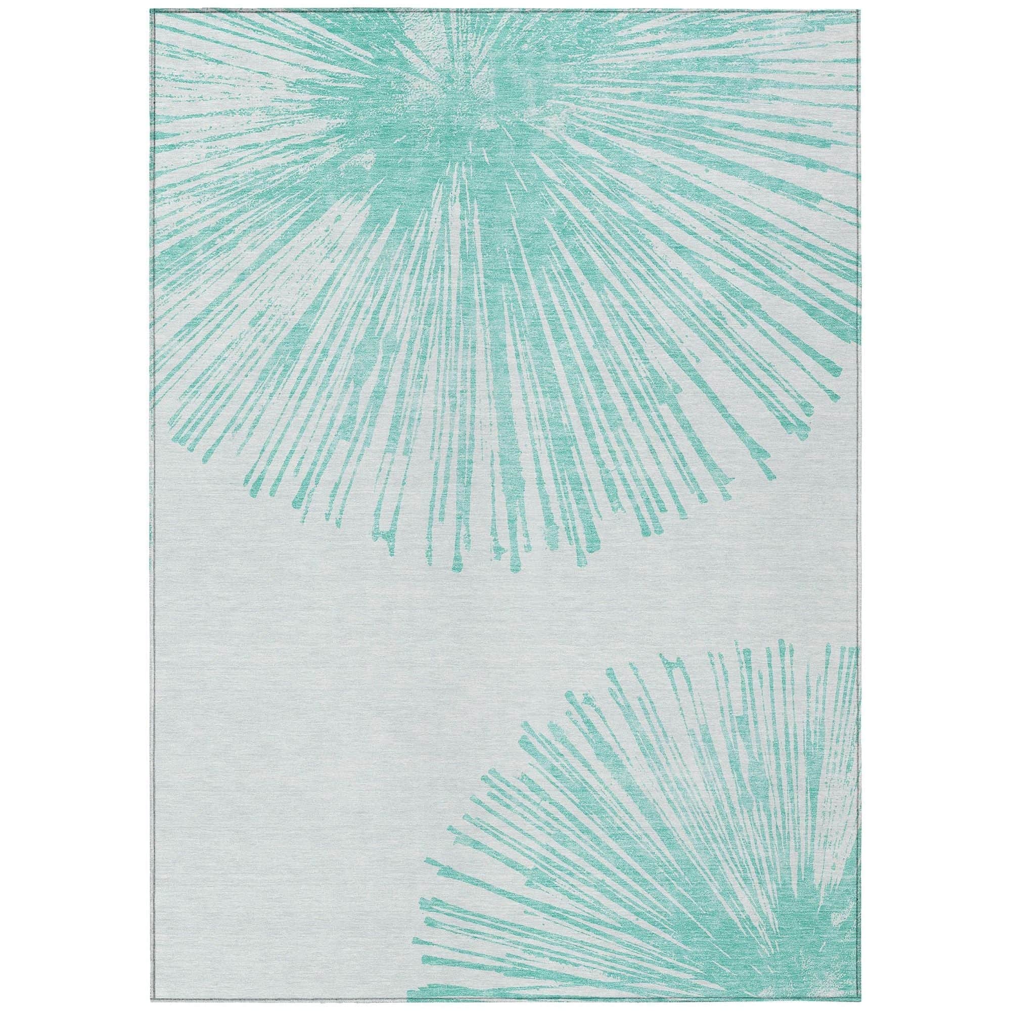Machine Washable Teal Rug - Indoor / Outdoor - Kids / Pet Friendly Circles Print Rug