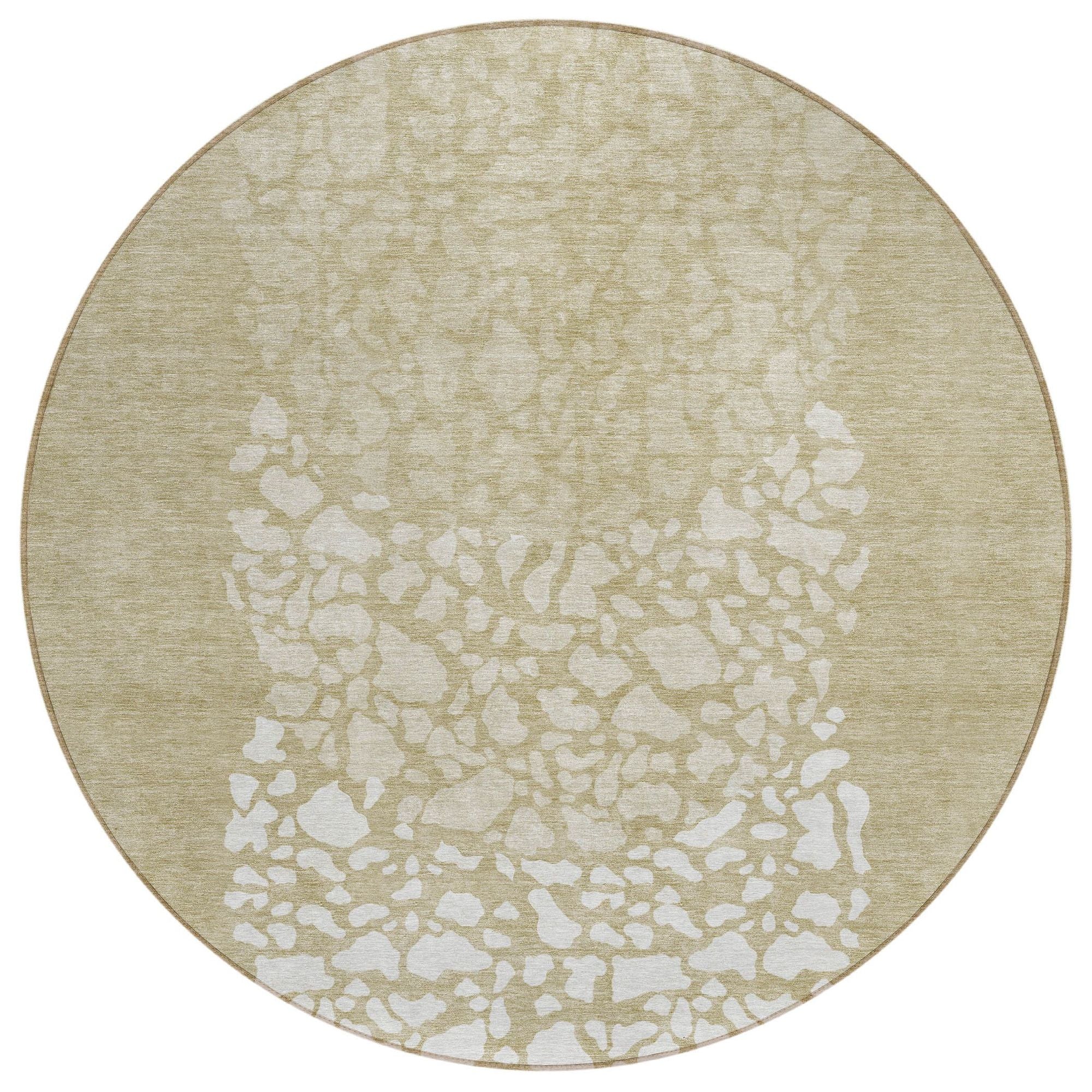 Machine Washable Beige Brown Rug - Indoor / Outdoor - Kids / Pet Friendly Circles Print Rug