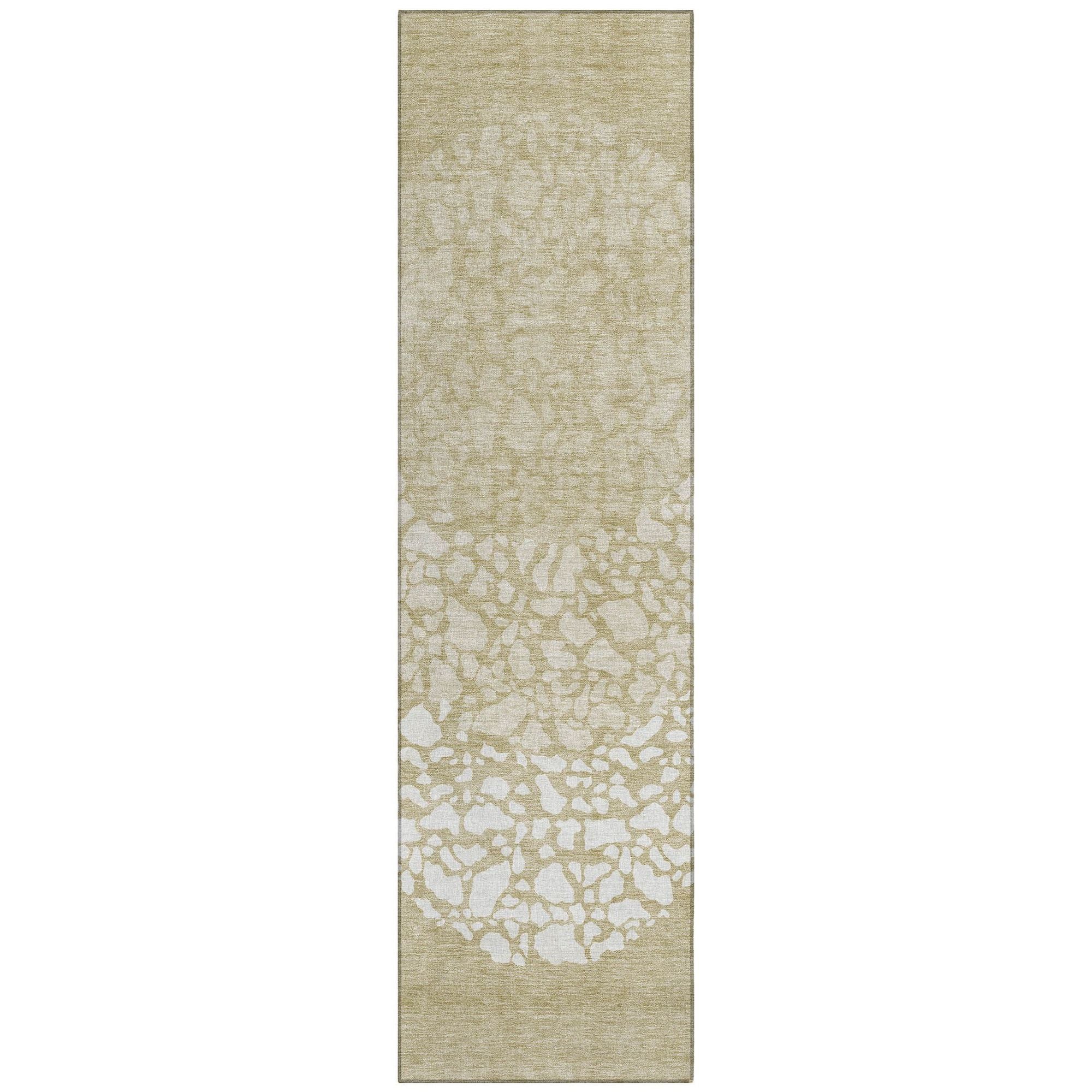 Machine Washable Beige Brown Rug - Indoor / Outdoor - Kids / Pet Friendly Circles Print Rug