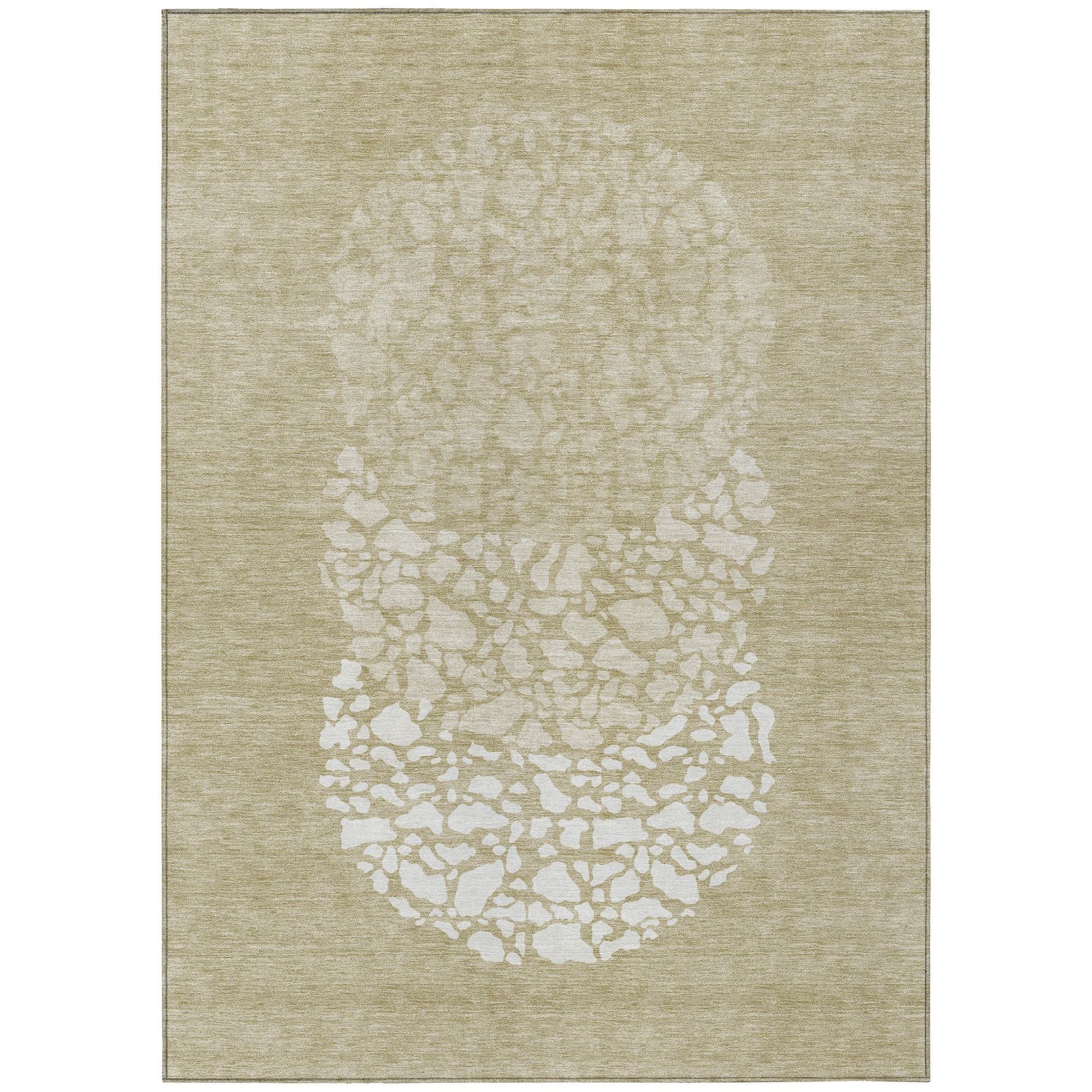 Machine Washable Beige Brown Rug - Indoor / Outdoor - Kids / Pet Friendly Circles Print Rug