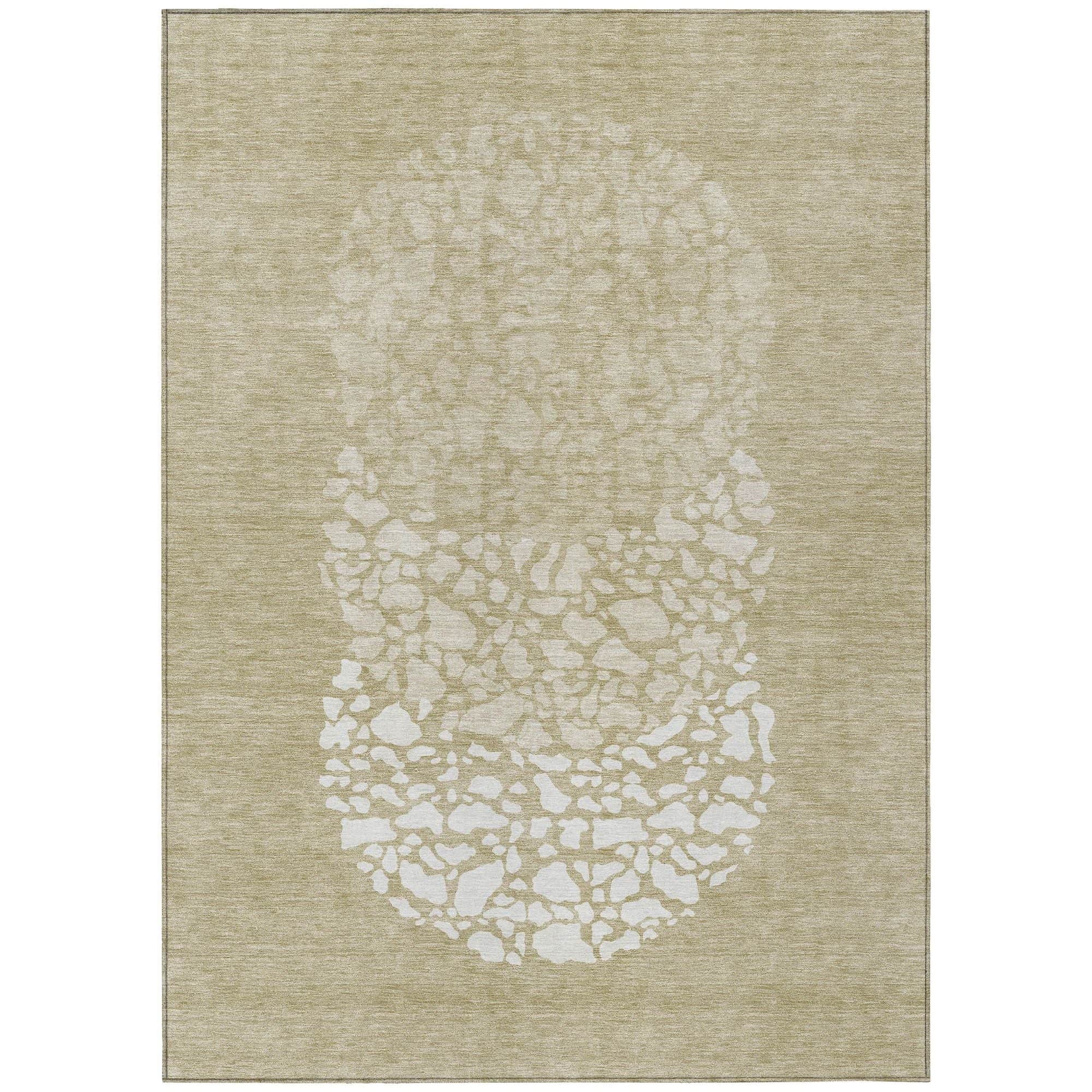 Machine Washable Beige Brown Rug - Indoor / Outdoor - Kids / Pet Friendly Circles Print Rug