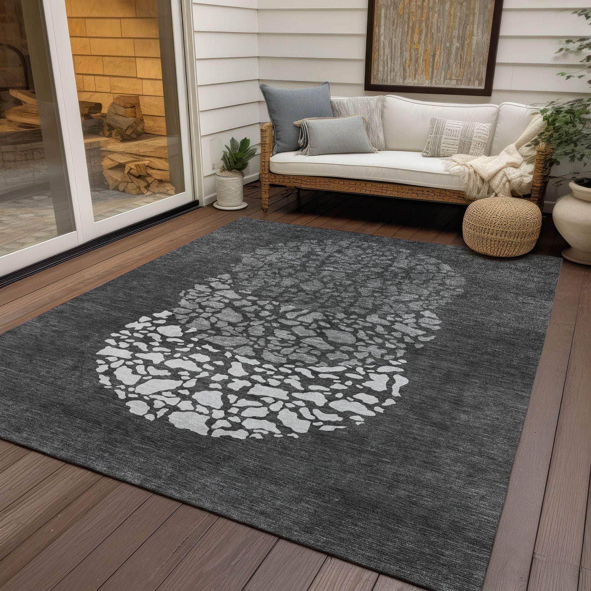 Machine Made ACN643 Charcoal Gray Rugs