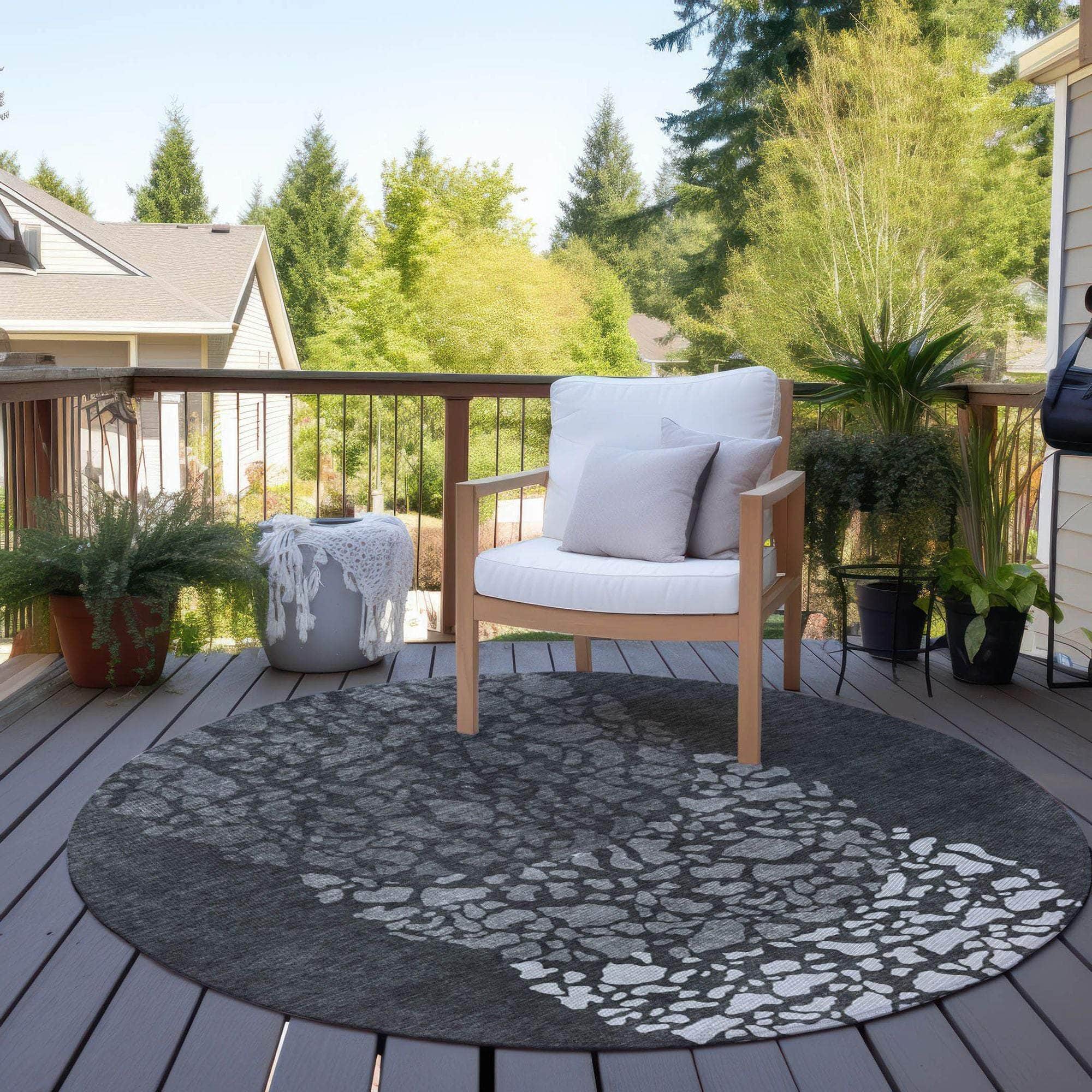 Machine Made ACN643 Charcoal Gray Rugs