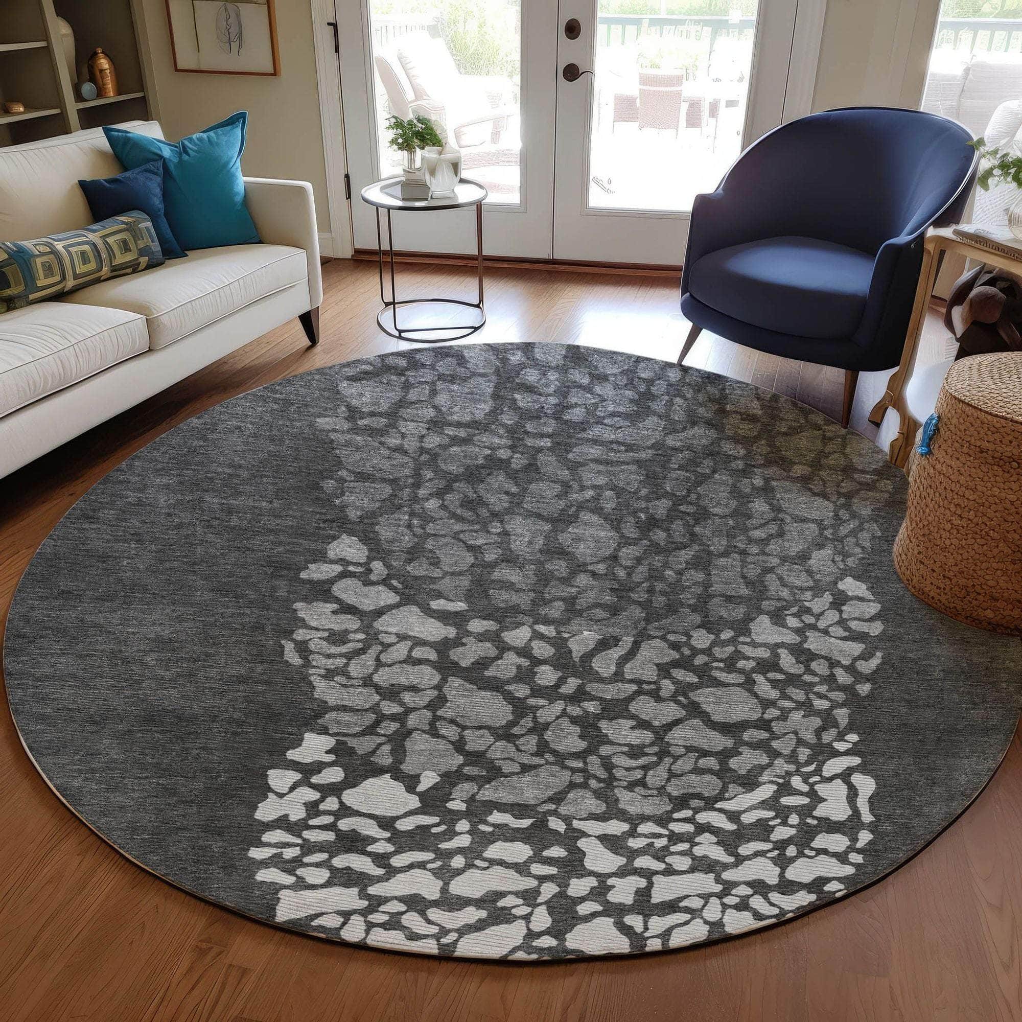 Machine Made ACN643 Charcoal Gray Rugs