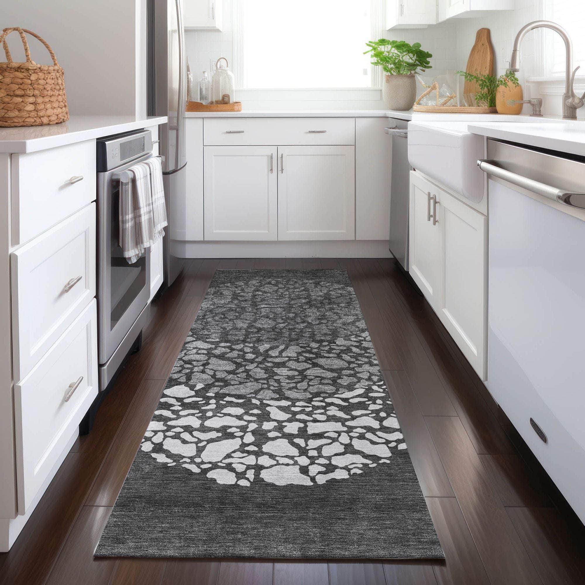 Machine Made ACN643 Charcoal Gray Rugs