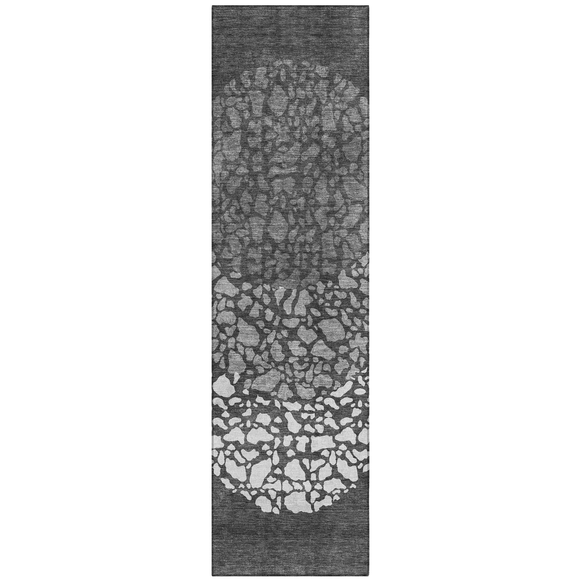 Machine Washable Charcoal Gray Rug - Indoor / Outdoor - Kids / Pet Friendly Circles Print Rug