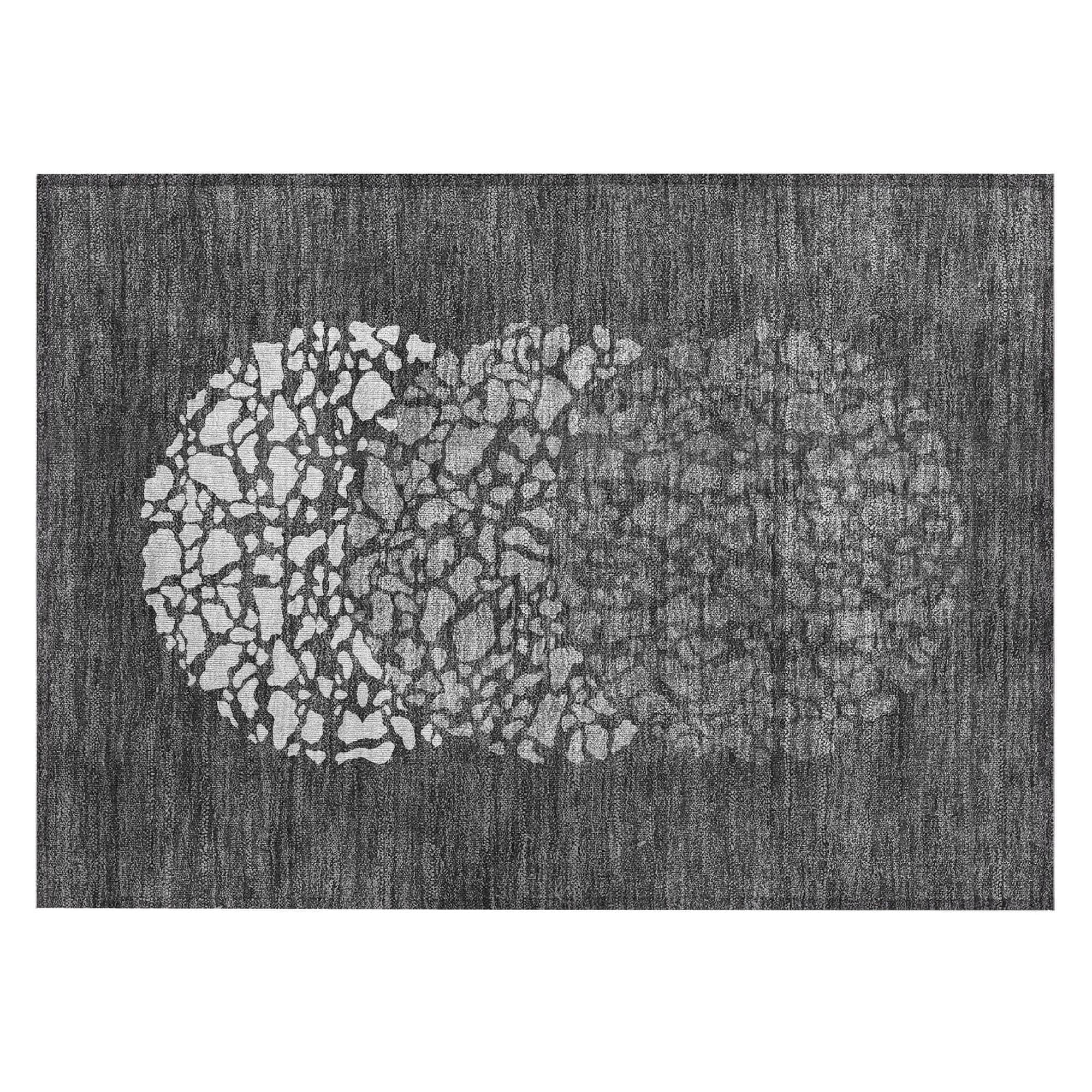 Machine Washable Charcoal Gray Rug - Indoor / Outdoor - Kids / Pet Friendly Circles Print Rug
