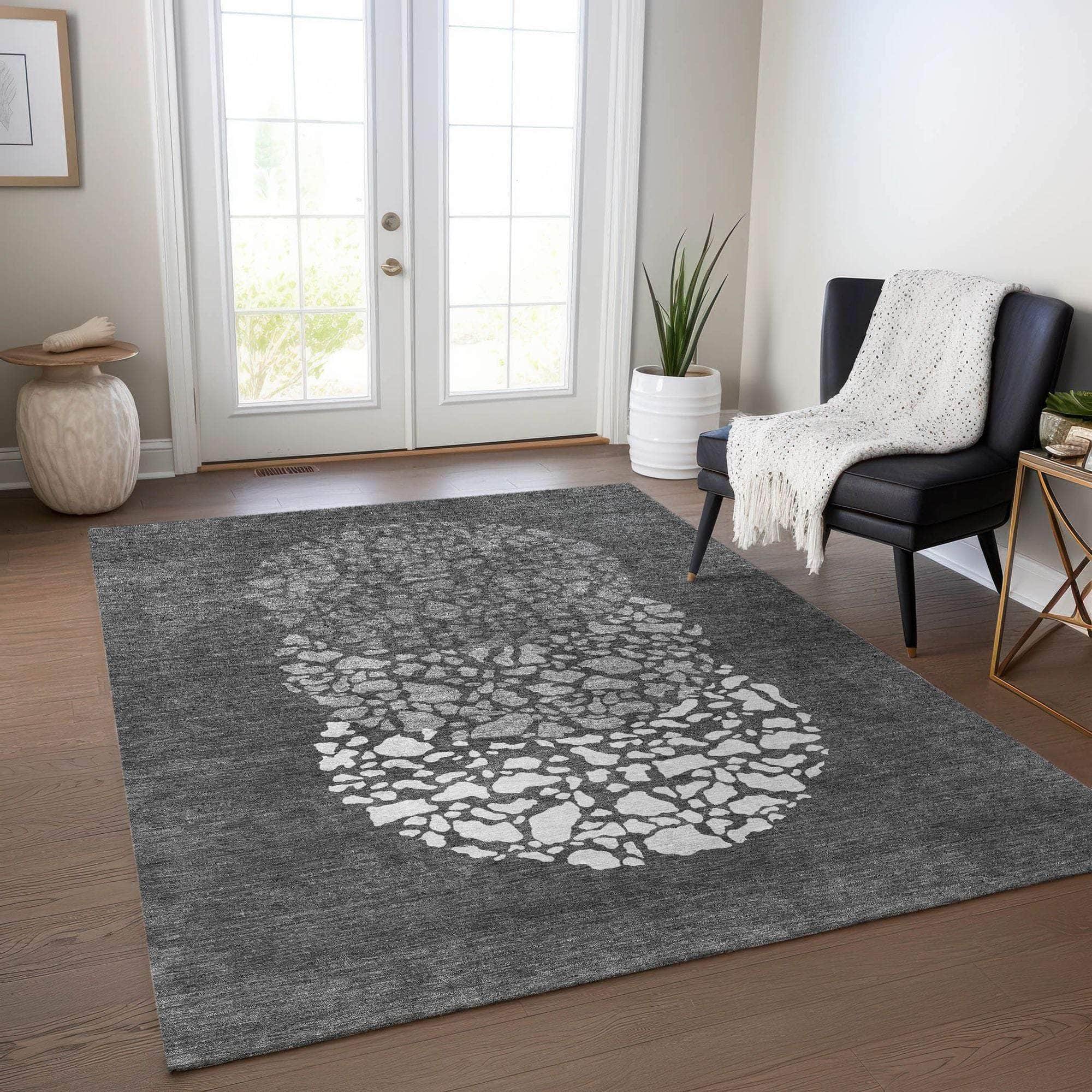 Machine Made ACN643 Charcoal Gray Rugs