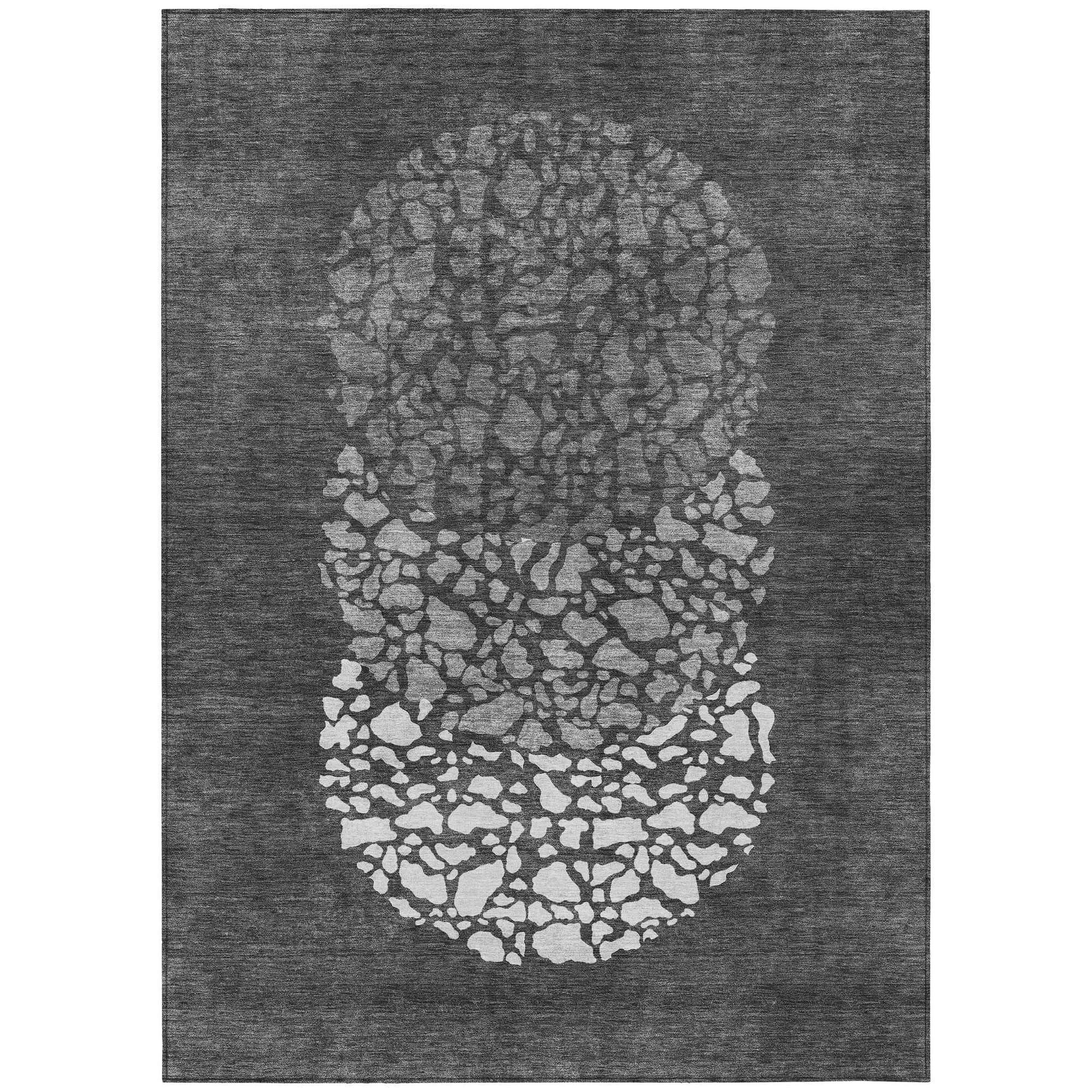 Machine Washable Charcoal Gray Rug - Indoor / Outdoor - Kids / Pet Friendly Circles Print Rug