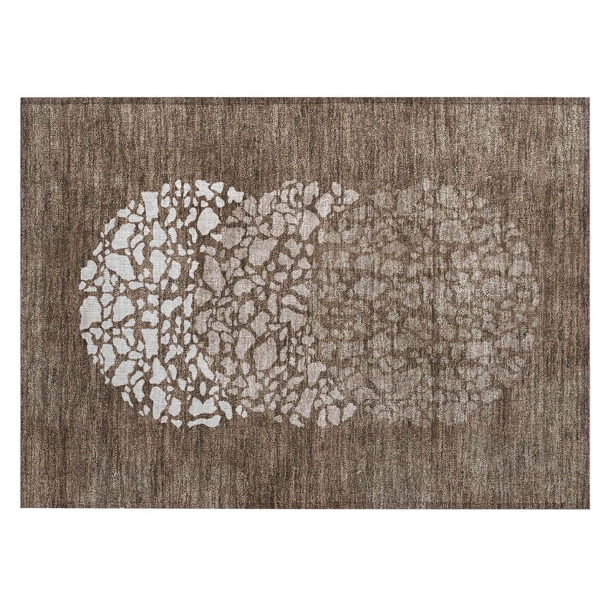 Machine Washable Chocolate Brown Rug - Indoor / Outdoor - Kids / Pet Friendly Circles Print Rug