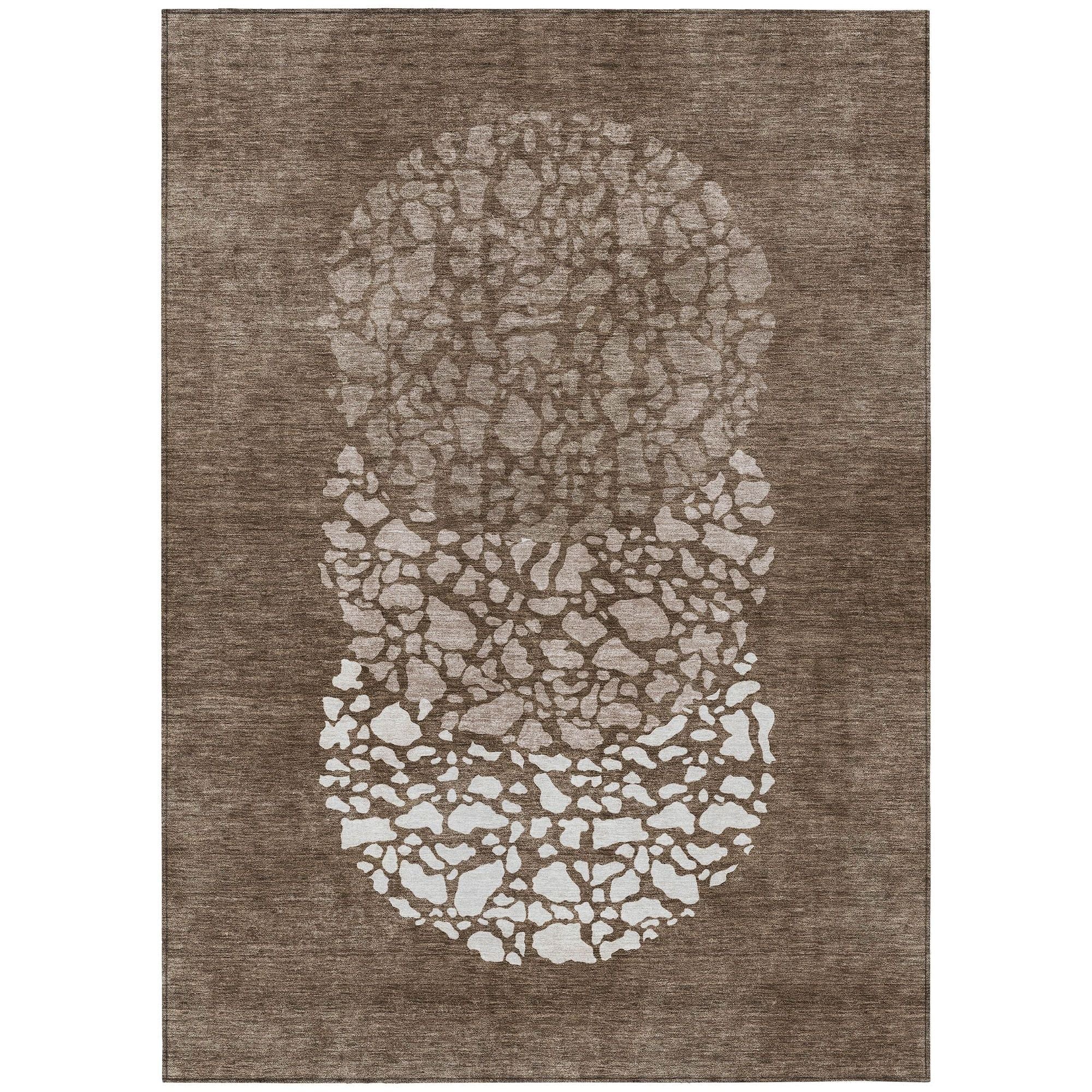Machine Washable Chocolate Brown Rug - Indoor / Outdoor - Kids / Pet Friendly Circles Print Rug