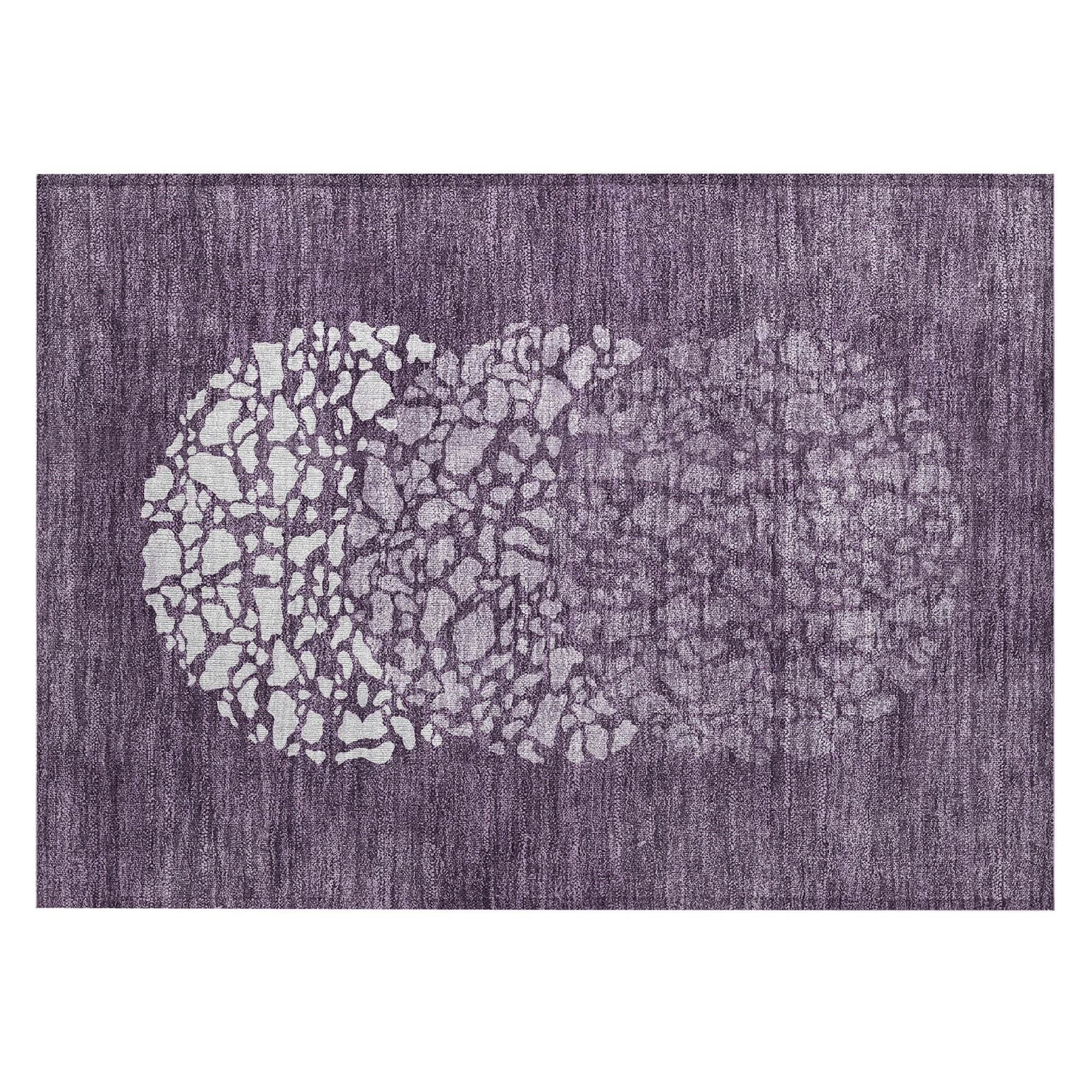 Machine Washable Eggplant Purple Rug - Indoor / Outdoor - Kids / Pet Friendly Circles Print Rug