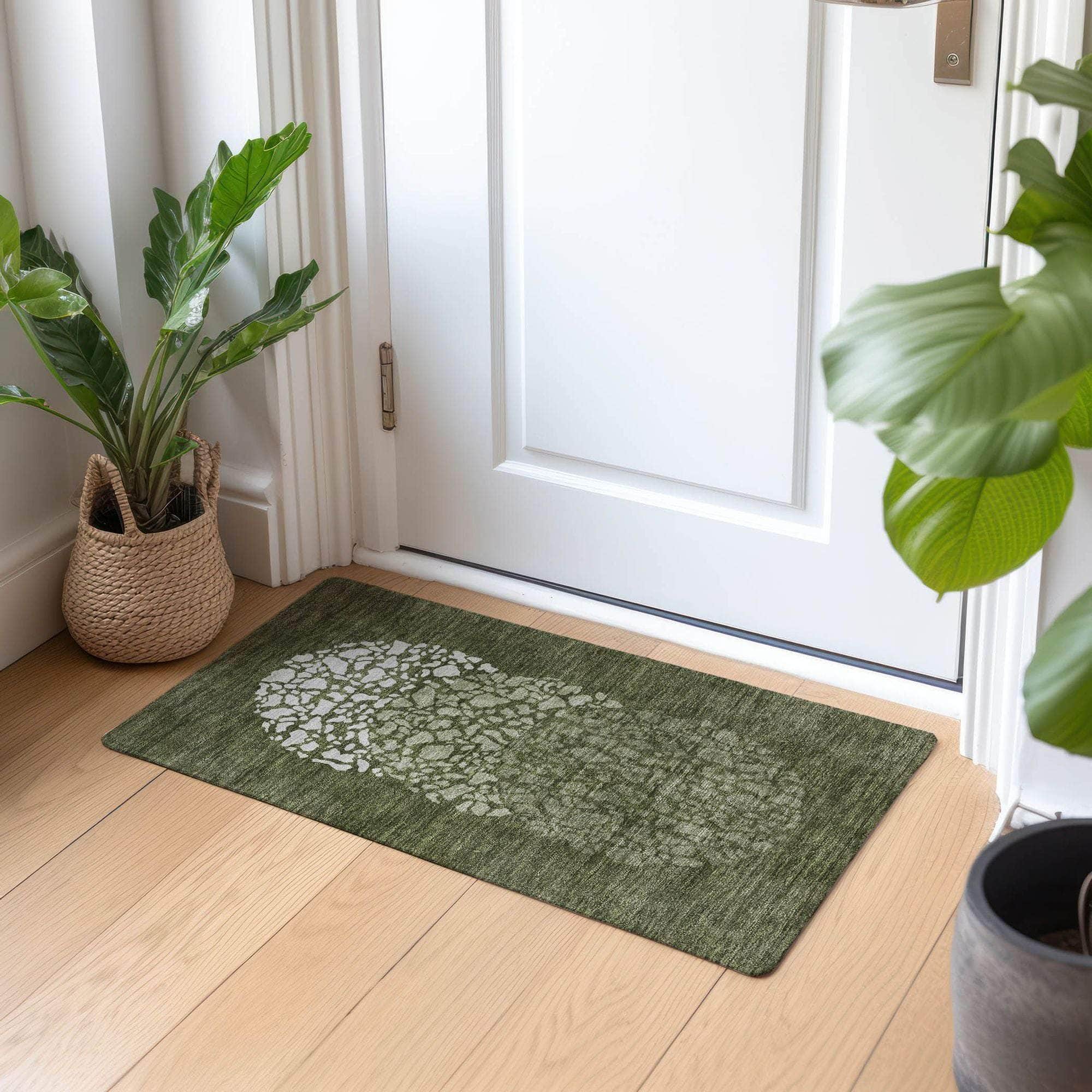 Machine Made ACN643 Olive Green Rugs