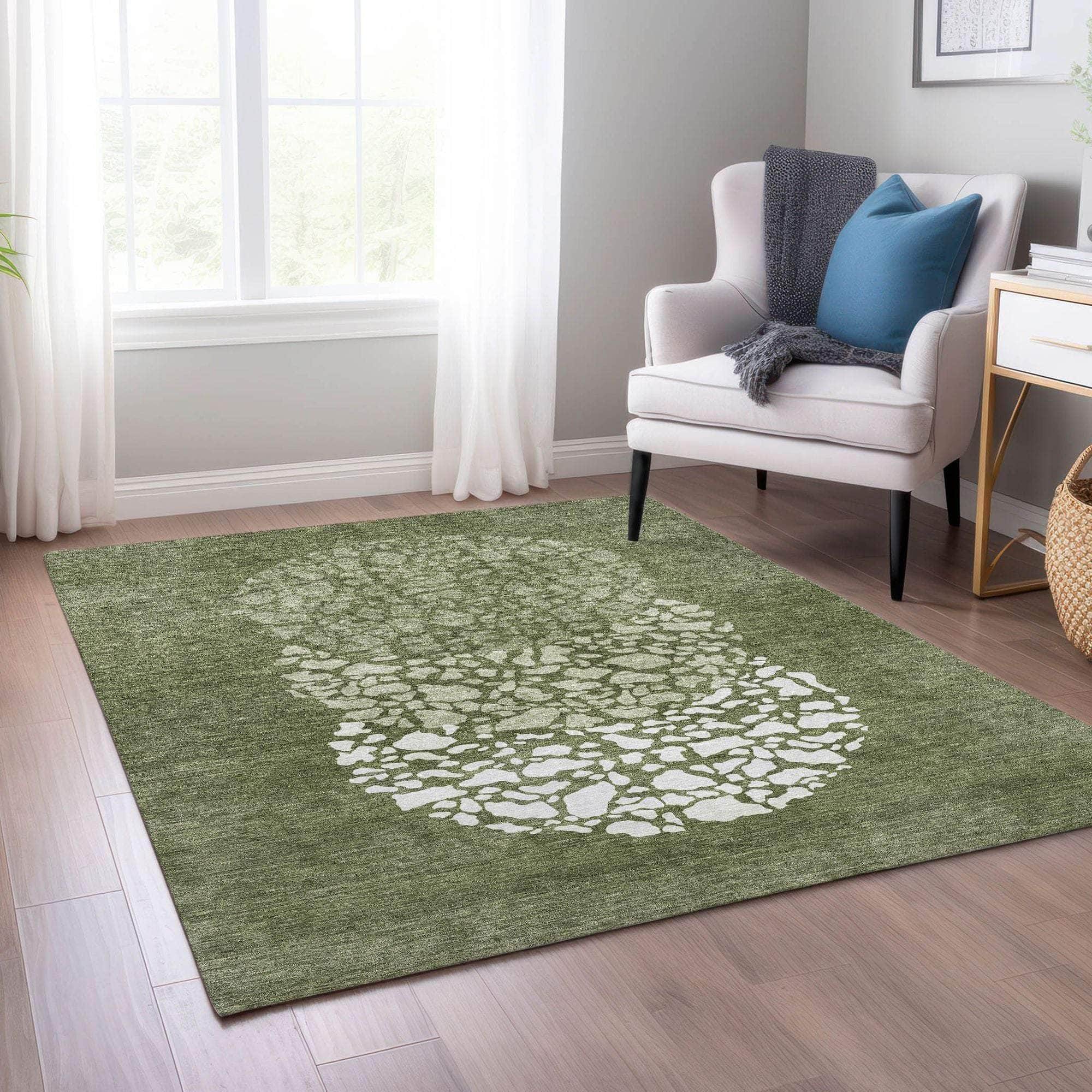 Machine Made ACN643 Olive Green Rugs