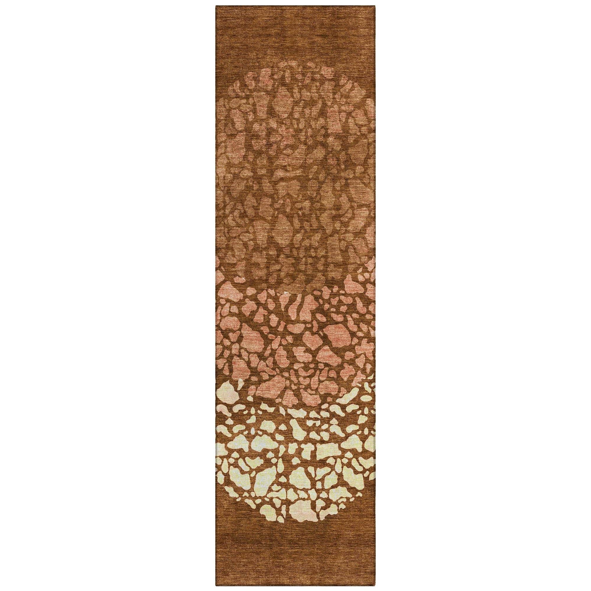 Machine Washable Paprika Orange Rug - Indoor / Outdoor - Kids / Pet Friendly Circles Print Rug