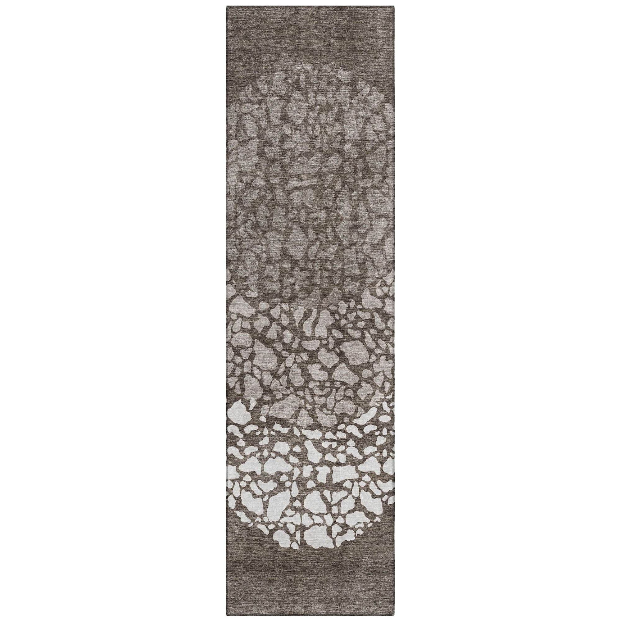 Machine Washable Taupe Brown Rug - Indoor / Outdoor - Kids / Pet Friendly Circles Print Rug