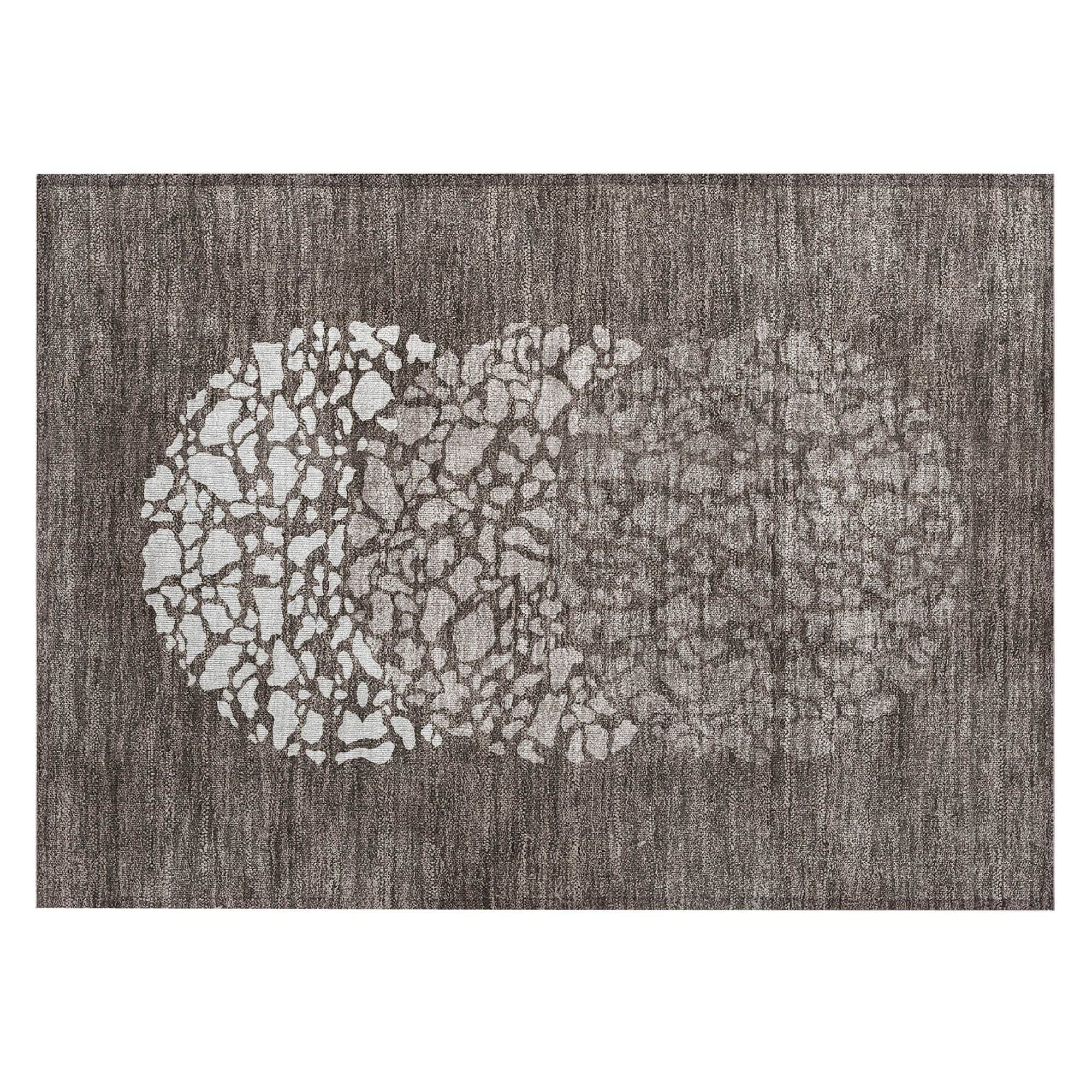 Machine Washable Taupe Brown Rug - Indoor / Outdoor - Kids / Pet Friendly Circles Print Rug