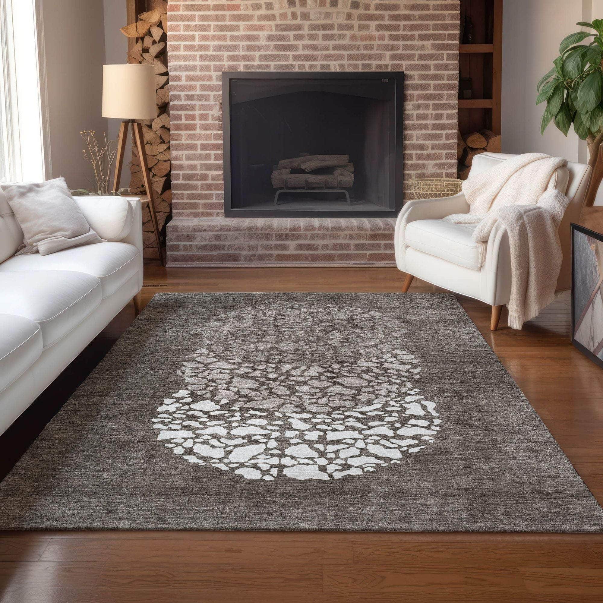 Machine Made ACN643 Taupe Brown Rugs
