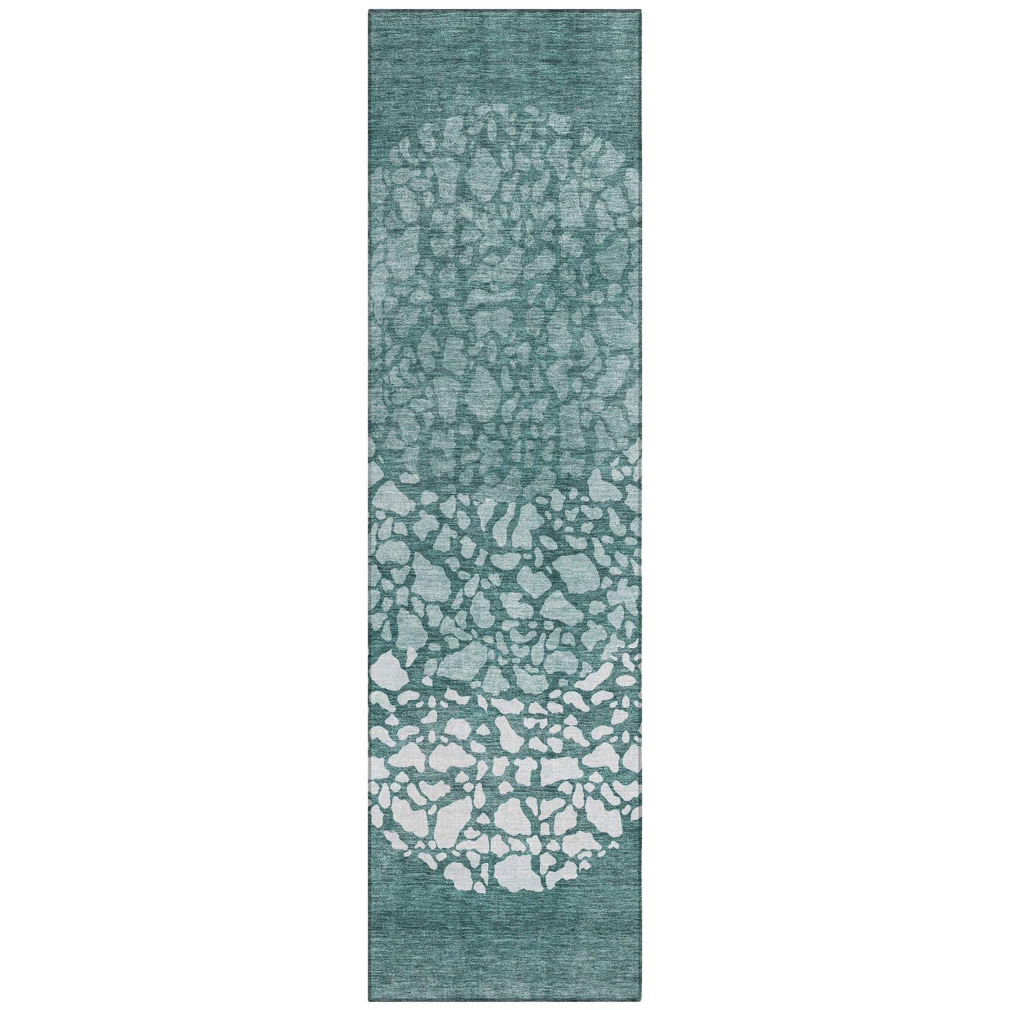 Machine Washable Teal Rug - Indoor / Outdoor - Kids / Pet Friendly Circles Print Rug