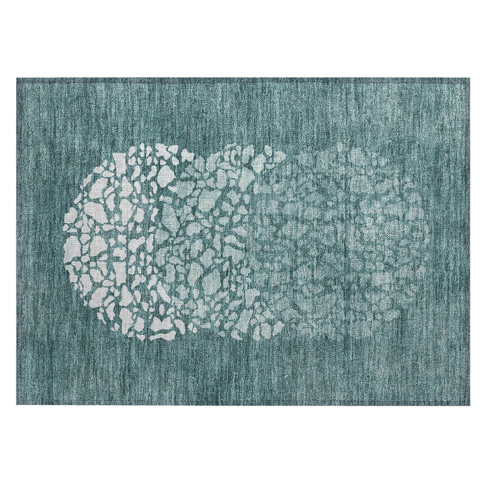 Machine Washable Teal Rug - Indoor / Outdoor - Kids / Pet Friendly Circles Print Rug