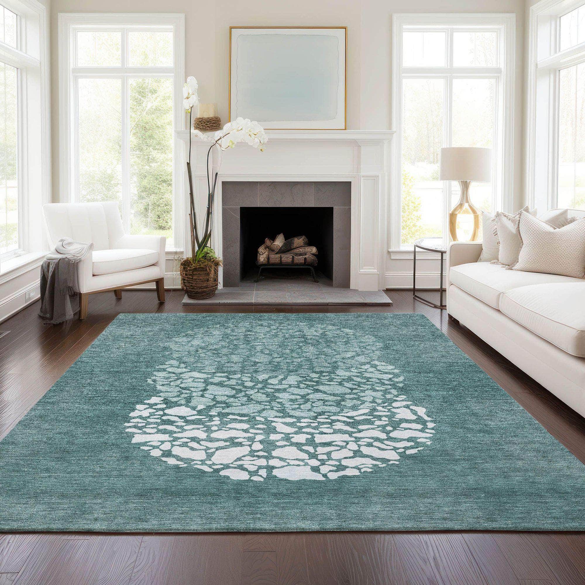 Machine Made ACN643 Teal Rugs