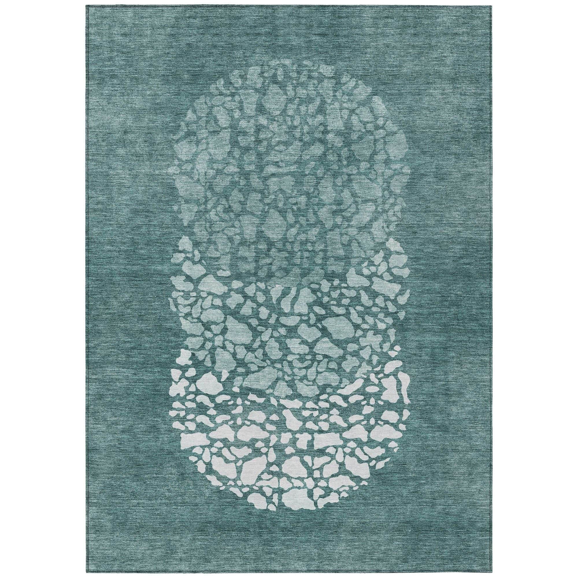 Machine Washable Teal Rug - Indoor / Outdoor - Kids / Pet Friendly Circles Print Rug