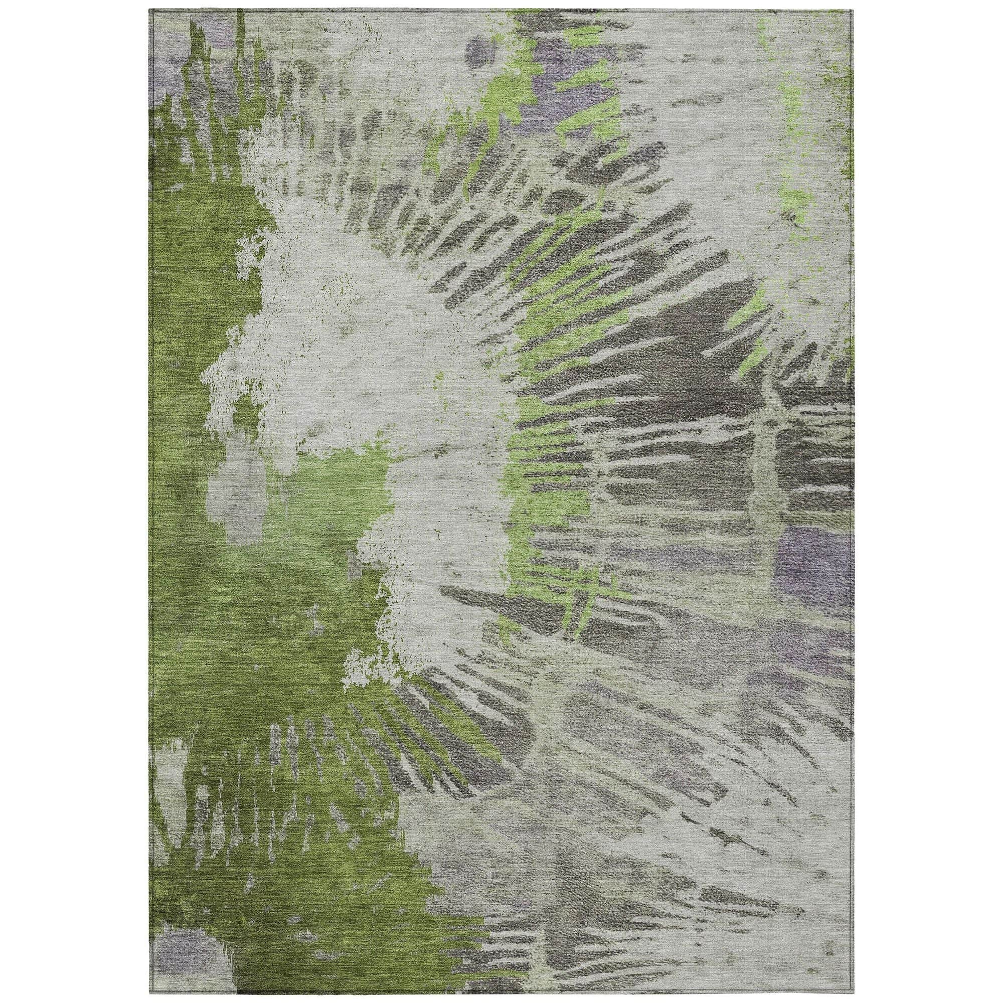 Machine Washable Olive Green Rug - Indoor / Outdoor - Kids / Pet Friendly Modern Print Rug