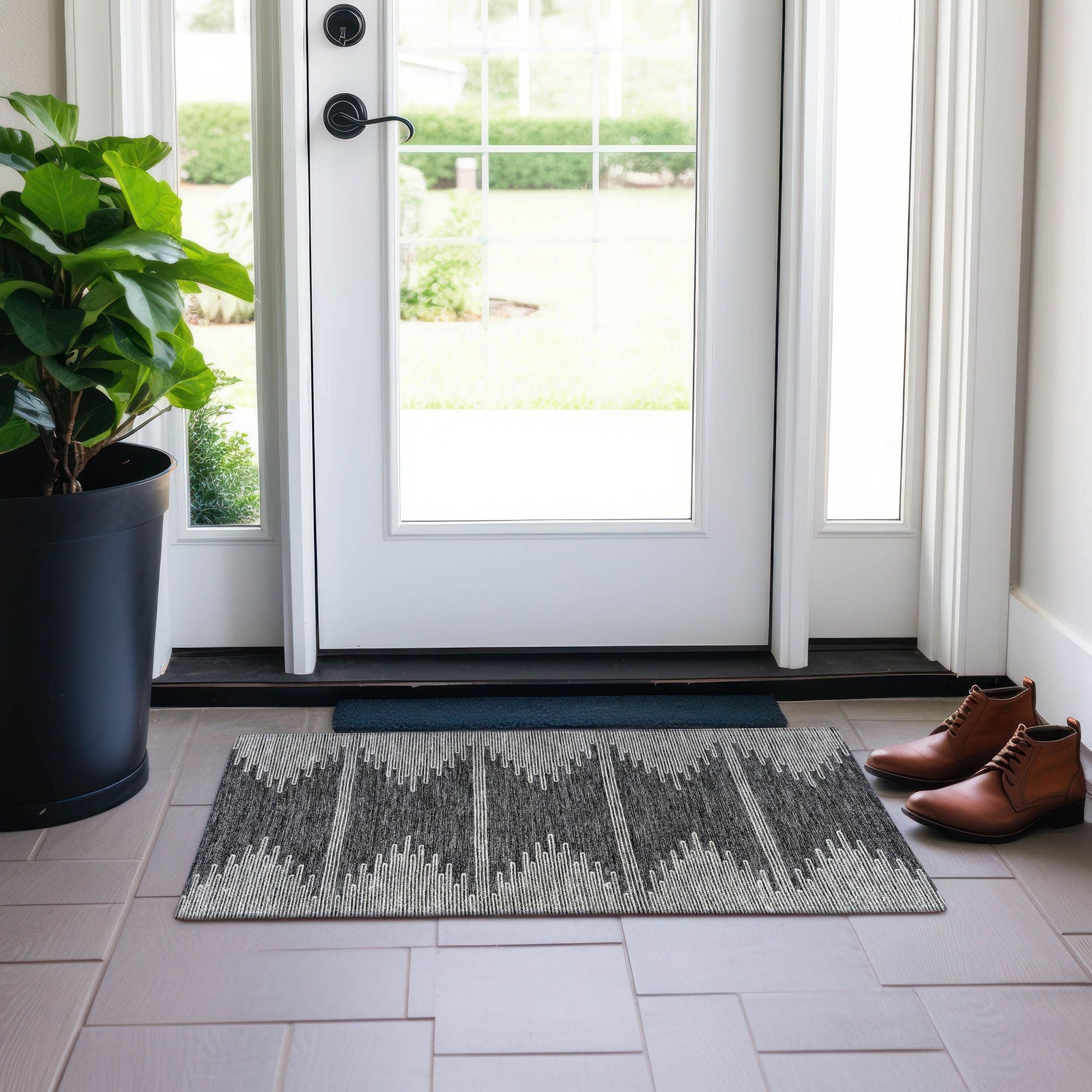Machine Made ACN647 Charcoal Gray Rugs