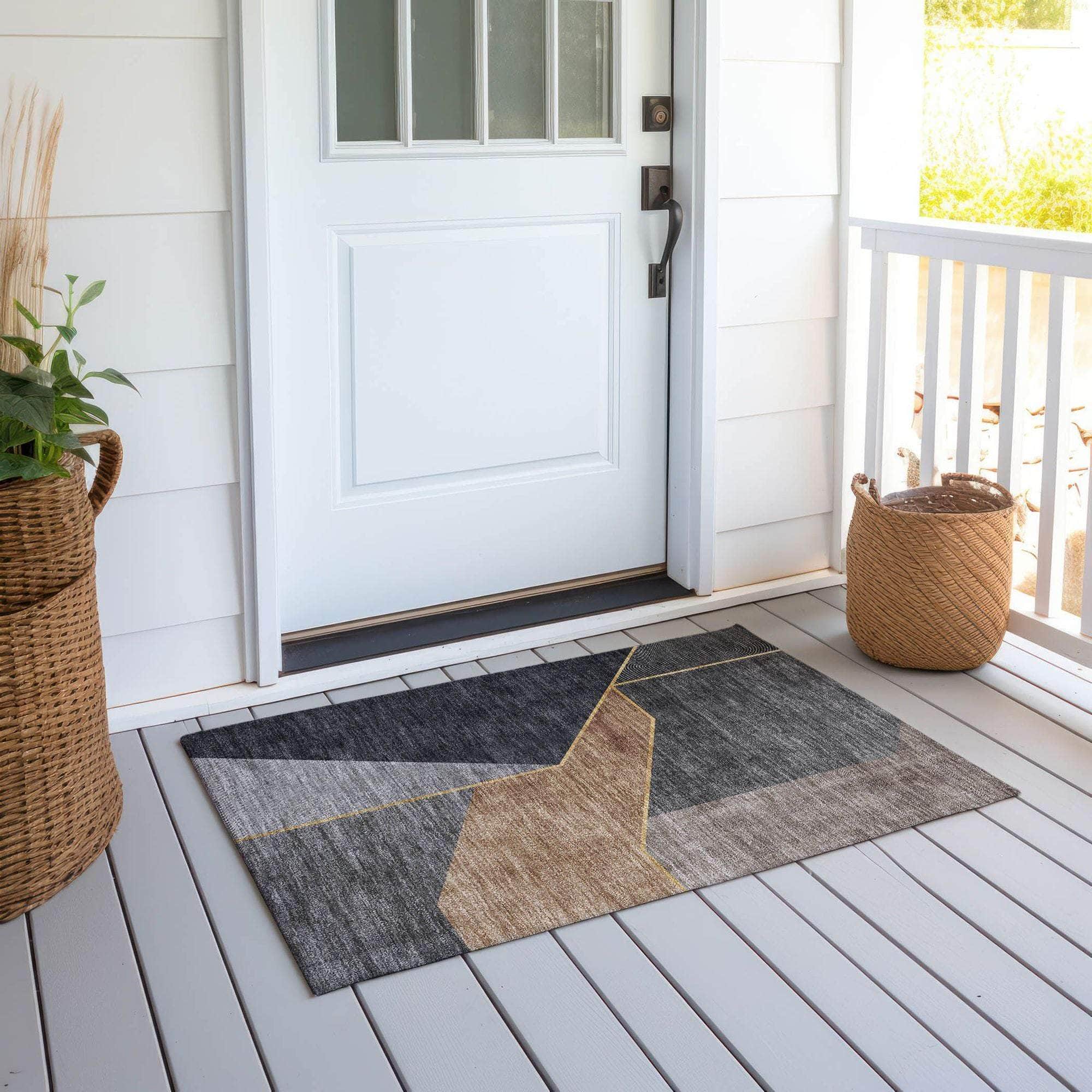 Machine Made ACN648 Charcoal Gray Rugs