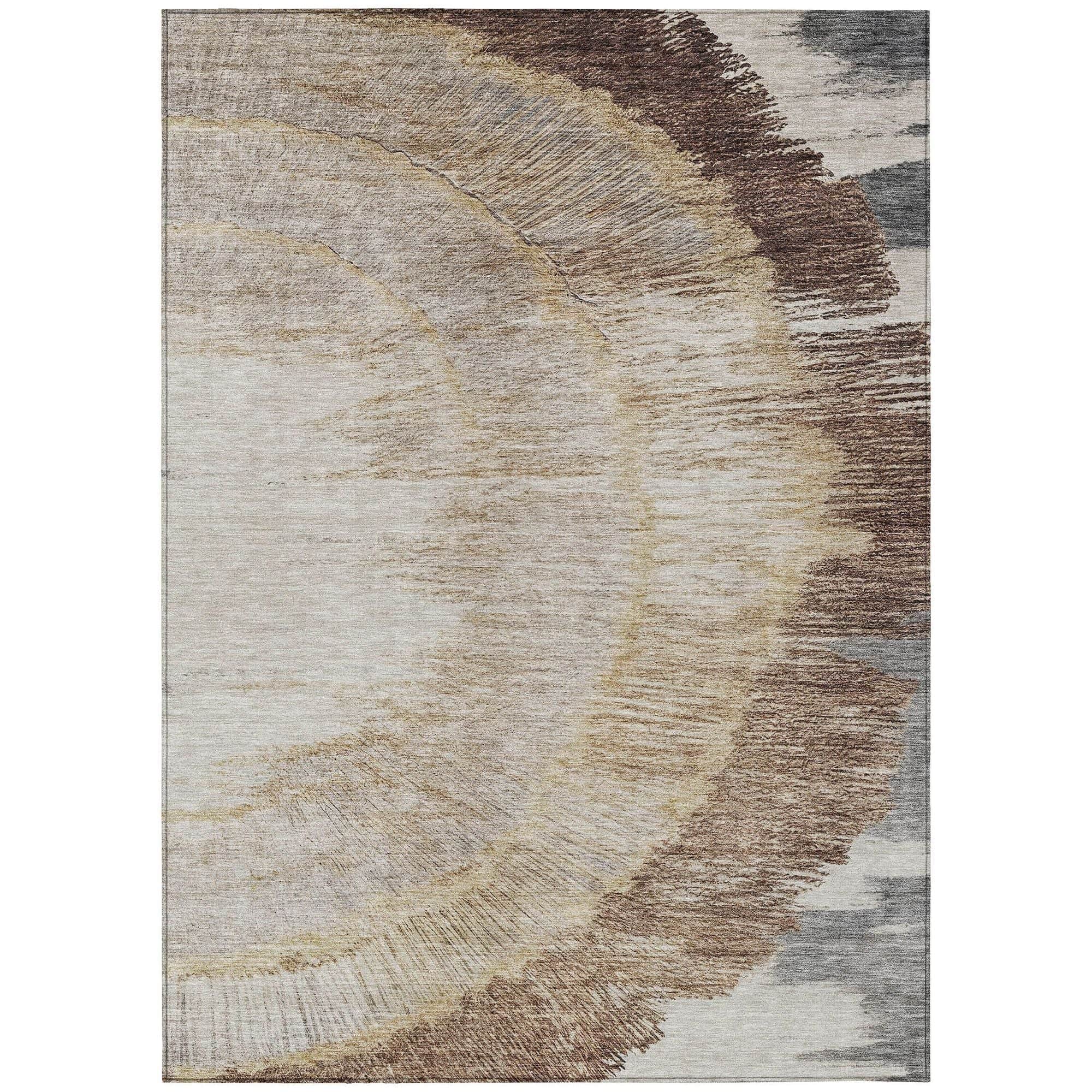 Machine Washable Brown Rug - Indoor / Outdoor - Kids / Pet Friendly Spiral Print Rug