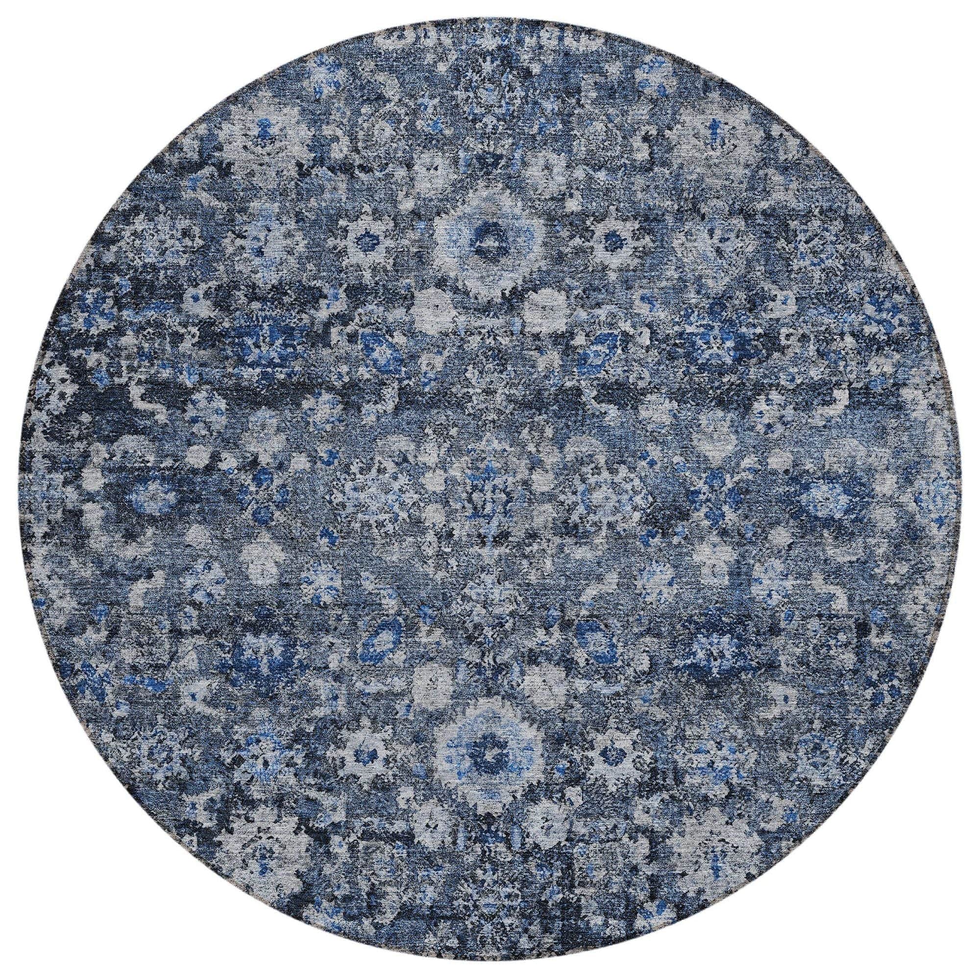 Machine Washable Blue Rug - Indoor / Outdoor - Kids / Pet Friendly Oriental Print Rug