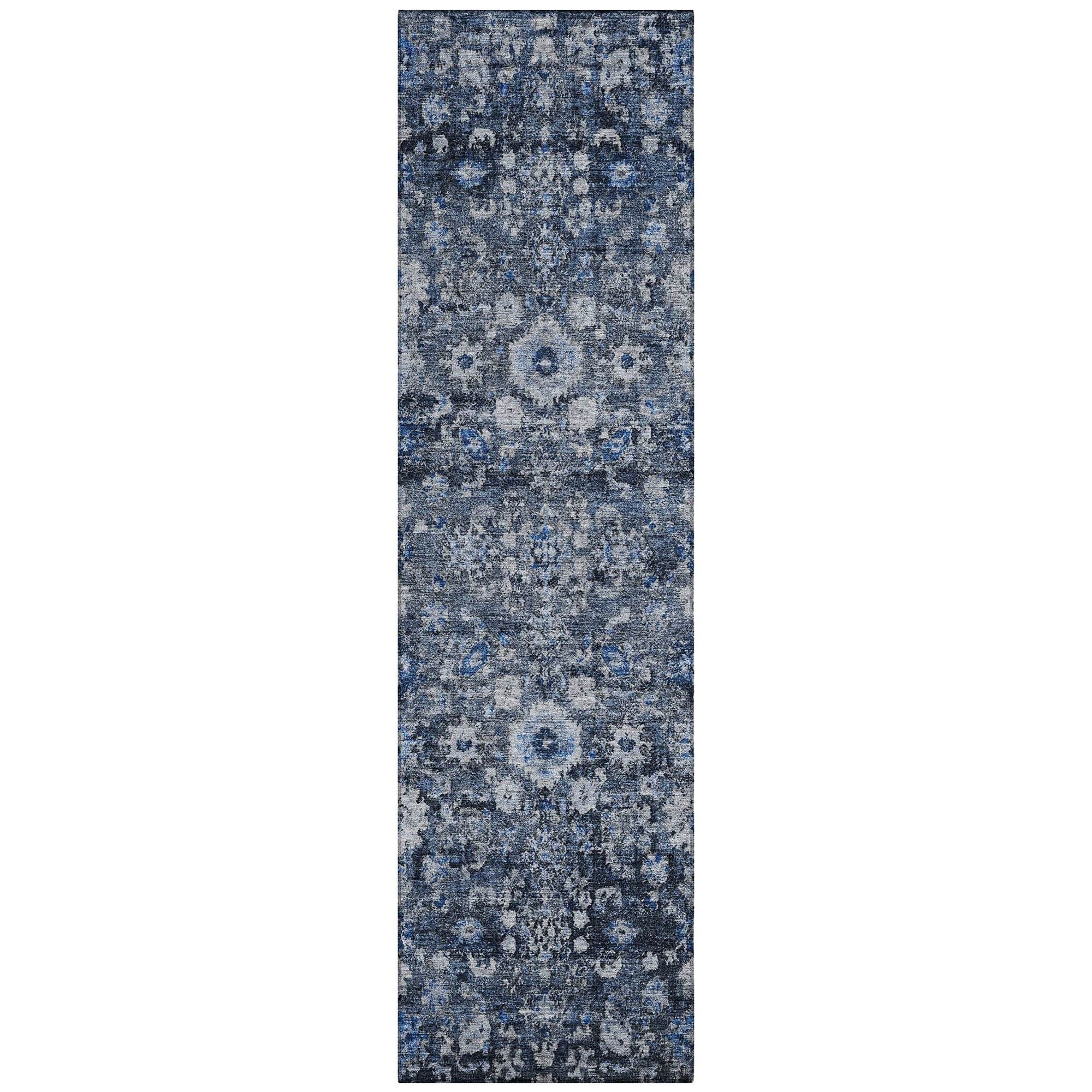 Machine Washable Blue Rug - Indoor / Outdoor - Kids / Pet Friendly Oriental Print Rug