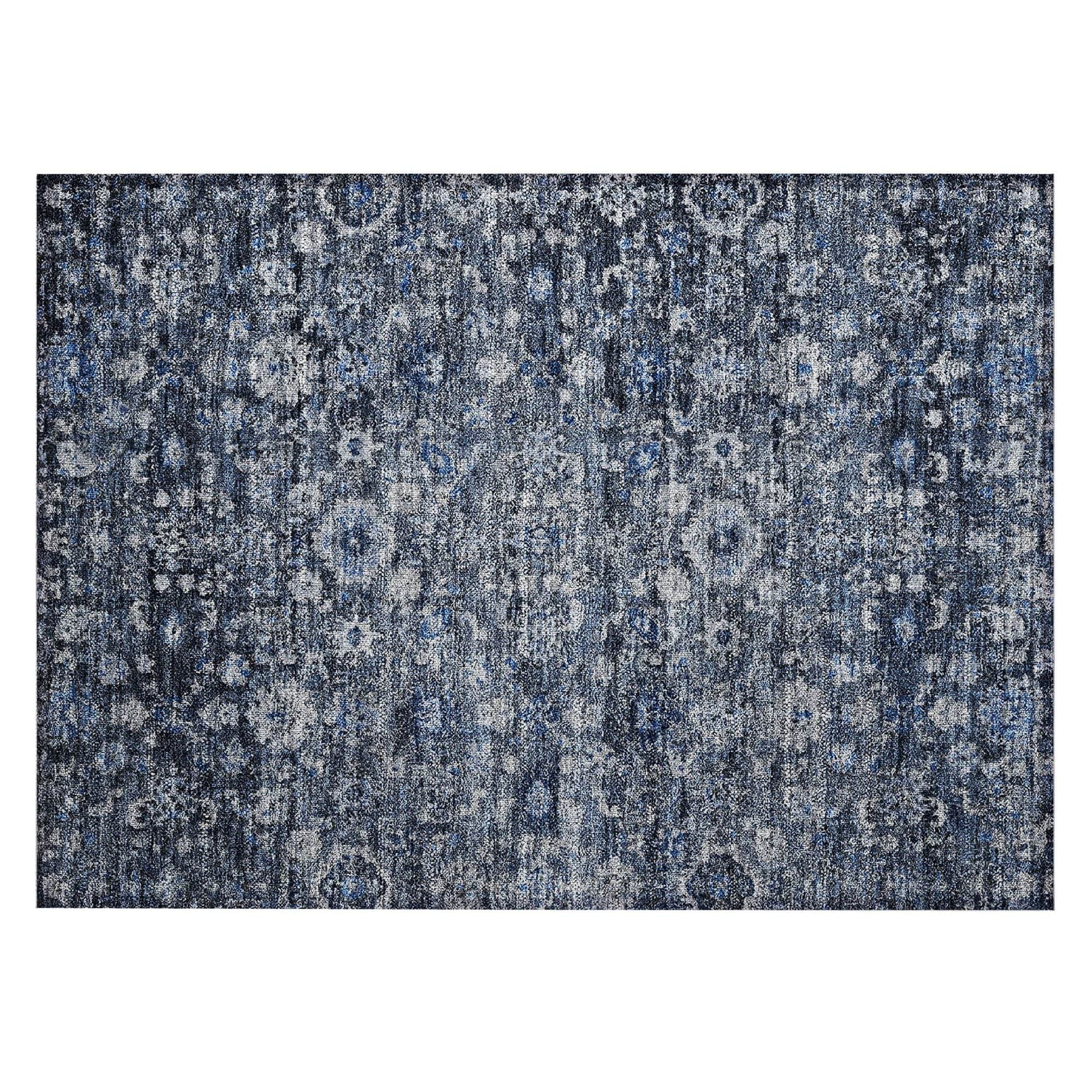 Machine Washable Blue Rug - Indoor / Outdoor - Kids / Pet Friendly Oriental Print Rug