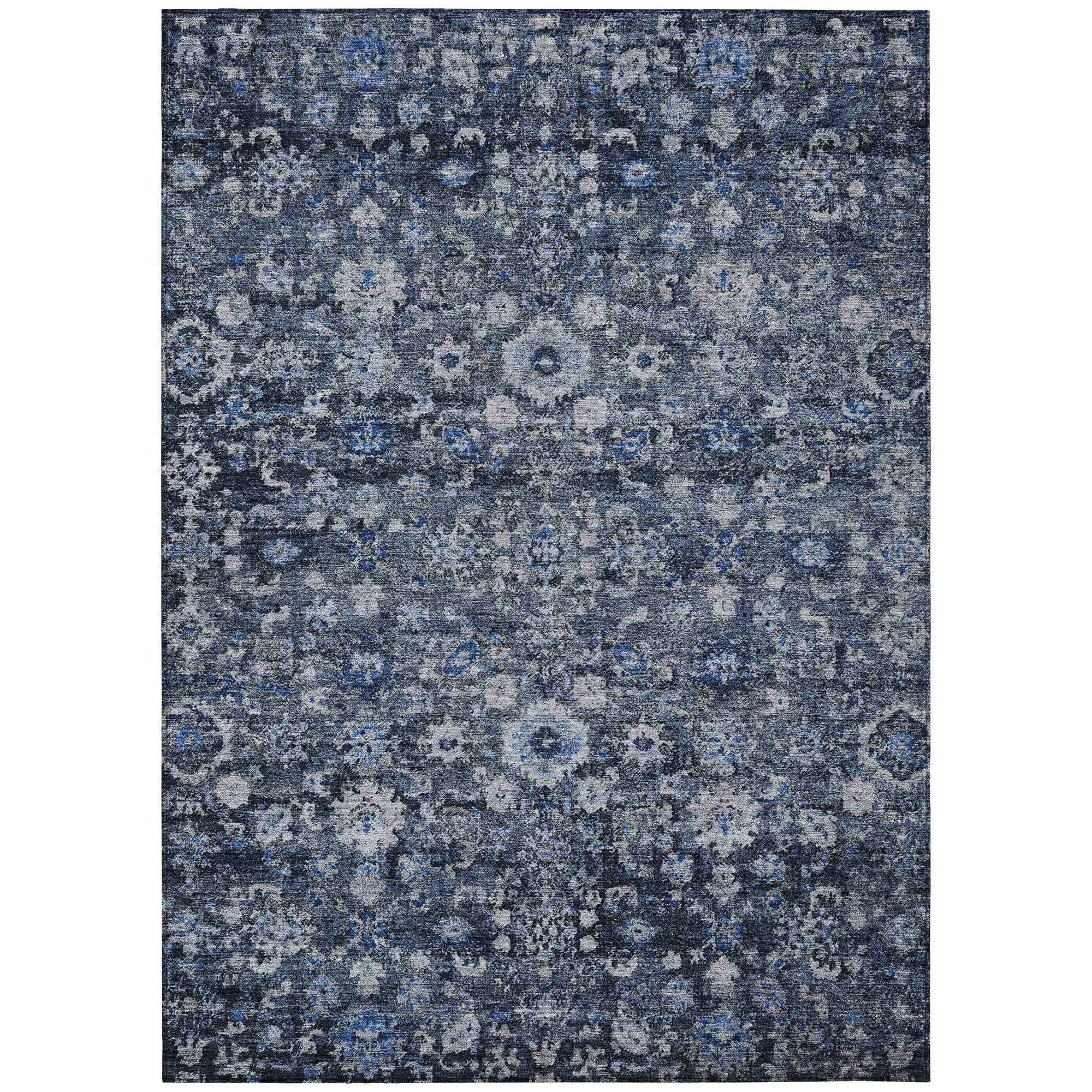 Machine Washable Blue Rug - Indoor / Outdoor - Kids / Pet Friendly Oriental Print Rug