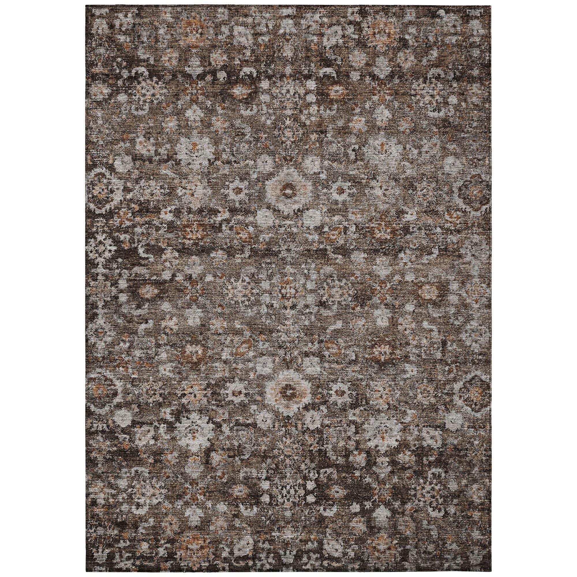 Machine Washable Fudge Brown Rug - Indoor / Outdoor - Kids / Pet Friendly Oriental Print Rug
