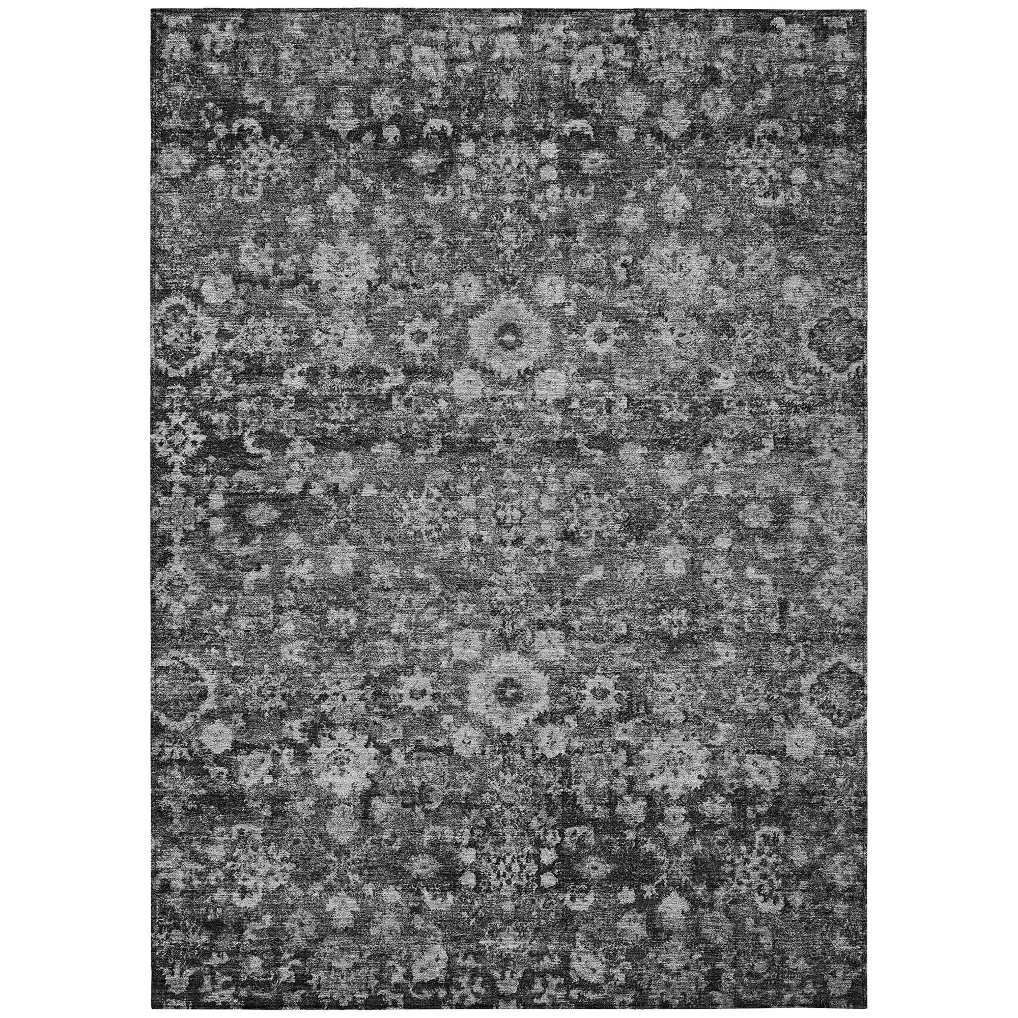 Machine Washable Gray Rug - Indoor / Outdoor - Kids / Pet Friendly Oriental Print Rug
