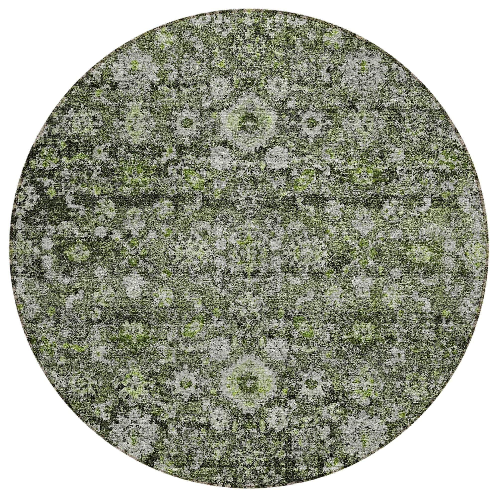 Machine Washable Green Rug - Indoor / Outdoor - Kids / Pet Friendly Oriental Print Rug