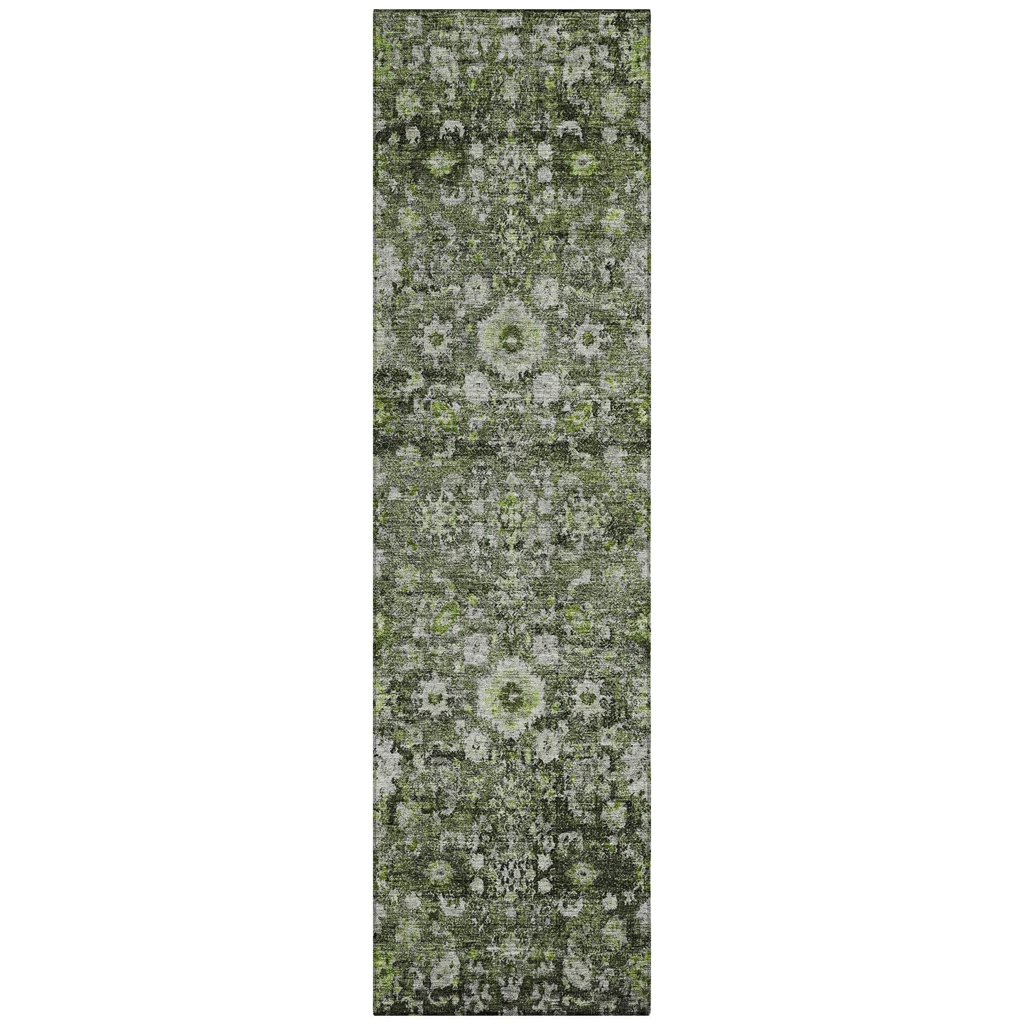 Machine Washable Green Rug - Indoor / Outdoor - Kids / Pet Friendly Oriental Print Rug