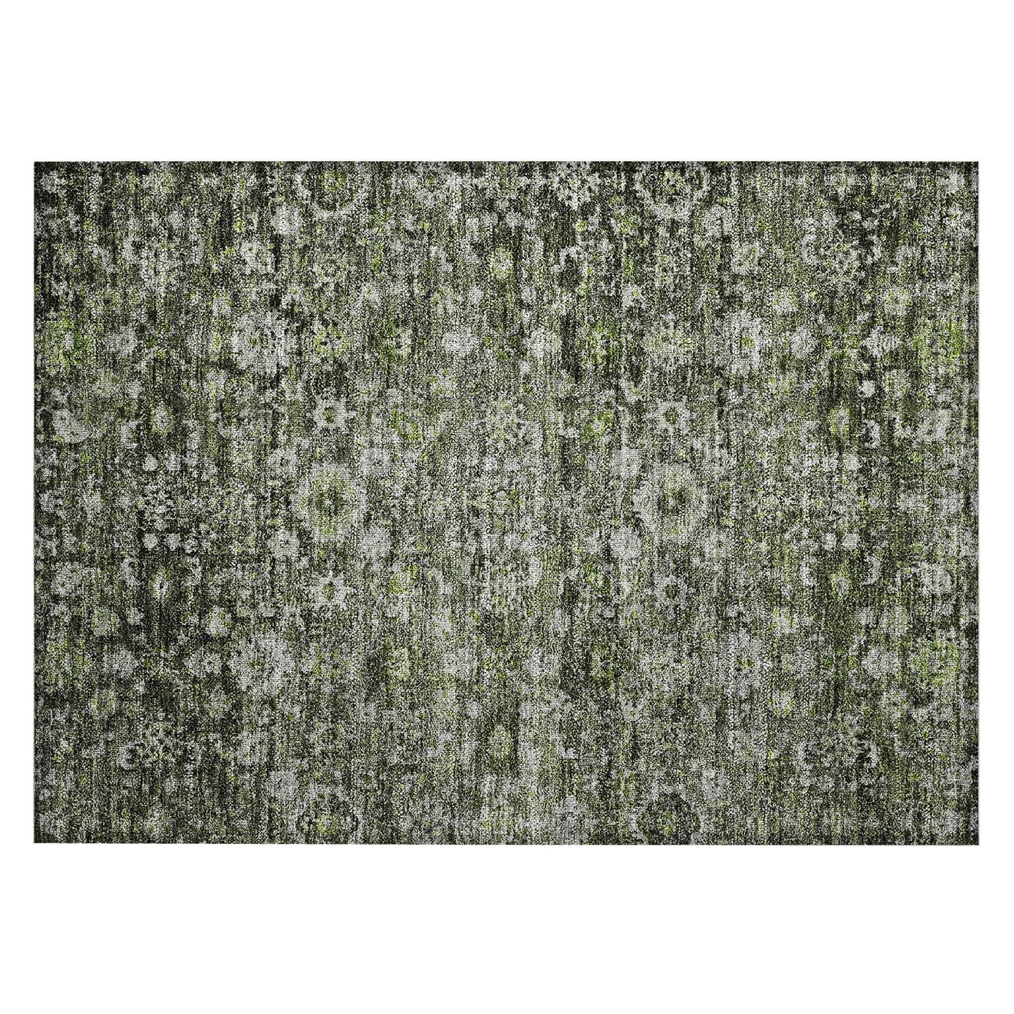 Machine Washable Green Rug - Indoor / Outdoor - Kids / Pet Friendly Oriental Print Rug