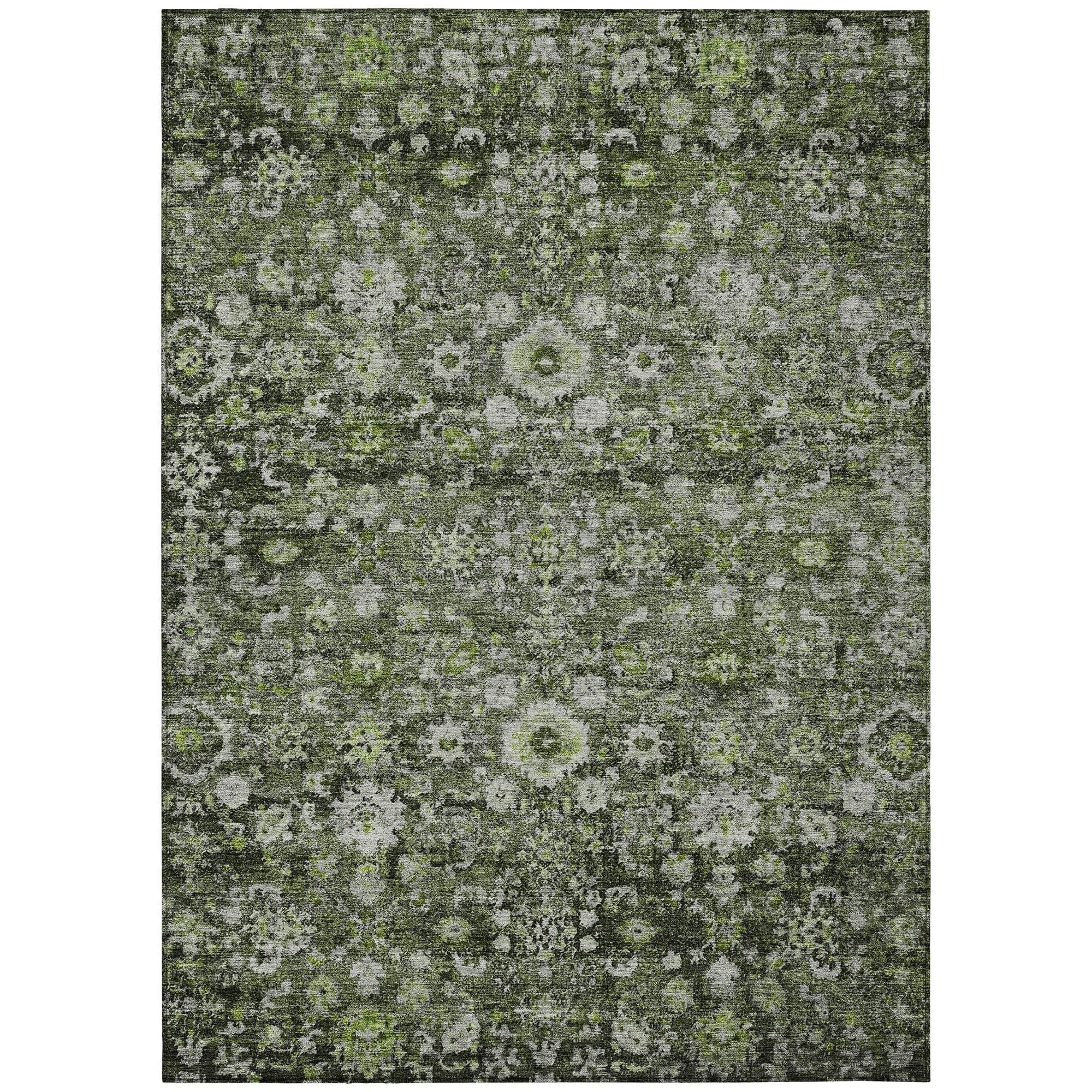 Machine Washable Green Rug - Indoor / Outdoor - Kids / Pet Friendly Oriental Print Rug