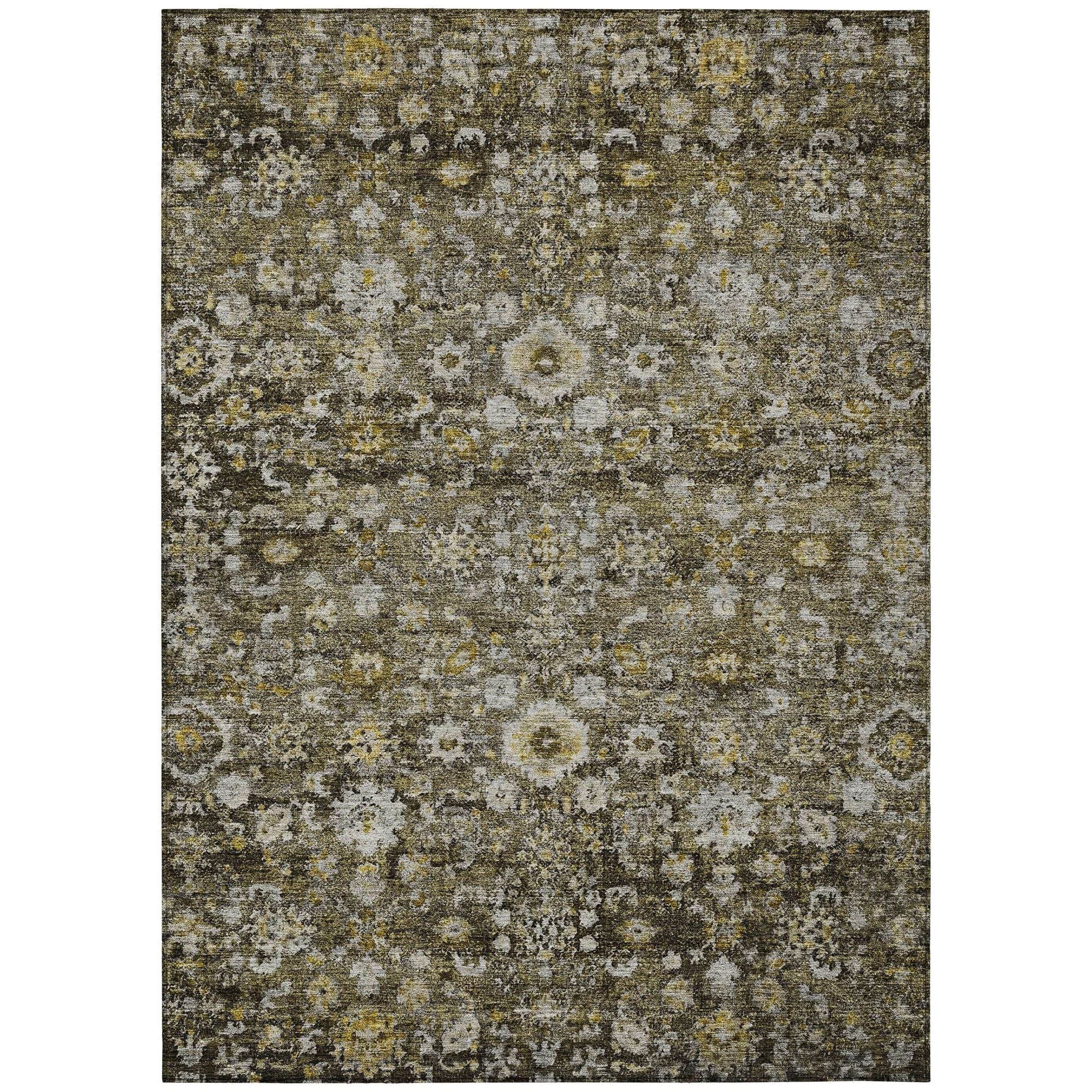Machine Washable Mocha Brown Rug - Indoor / Outdoor - Kids / Pet Friendly Oriental Print Rug