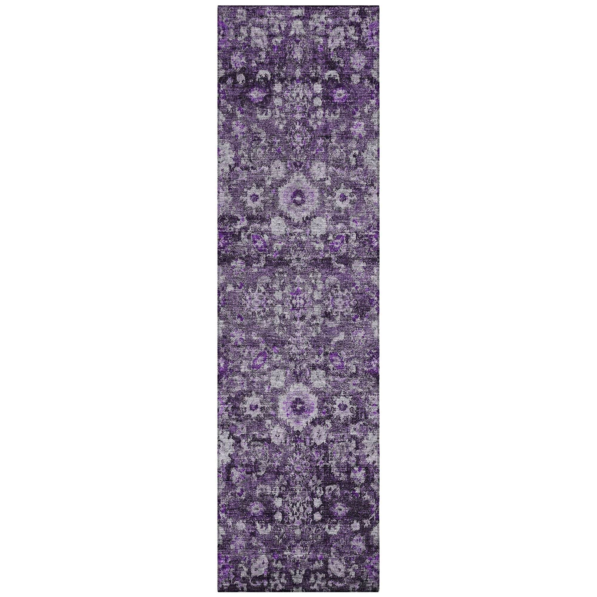 Machine Washable Purple Rug - Indoor / Outdoor - Kids / Pet Friendly Oriental Print Rug