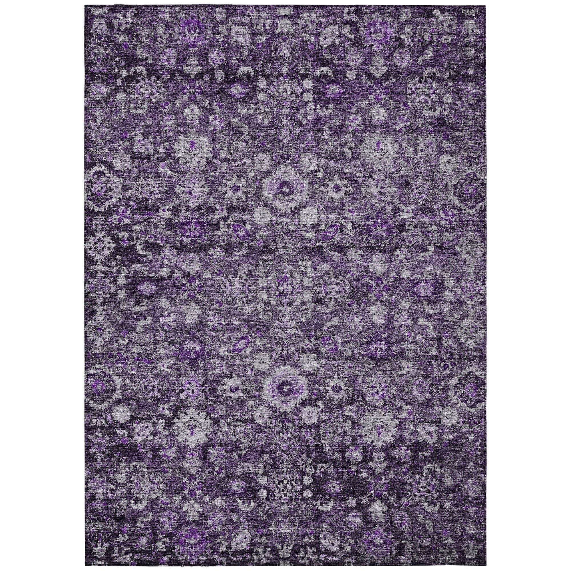 Machine Washable Purple Rug - Indoor / Outdoor - Kids / Pet Friendly Oriental Print Rug