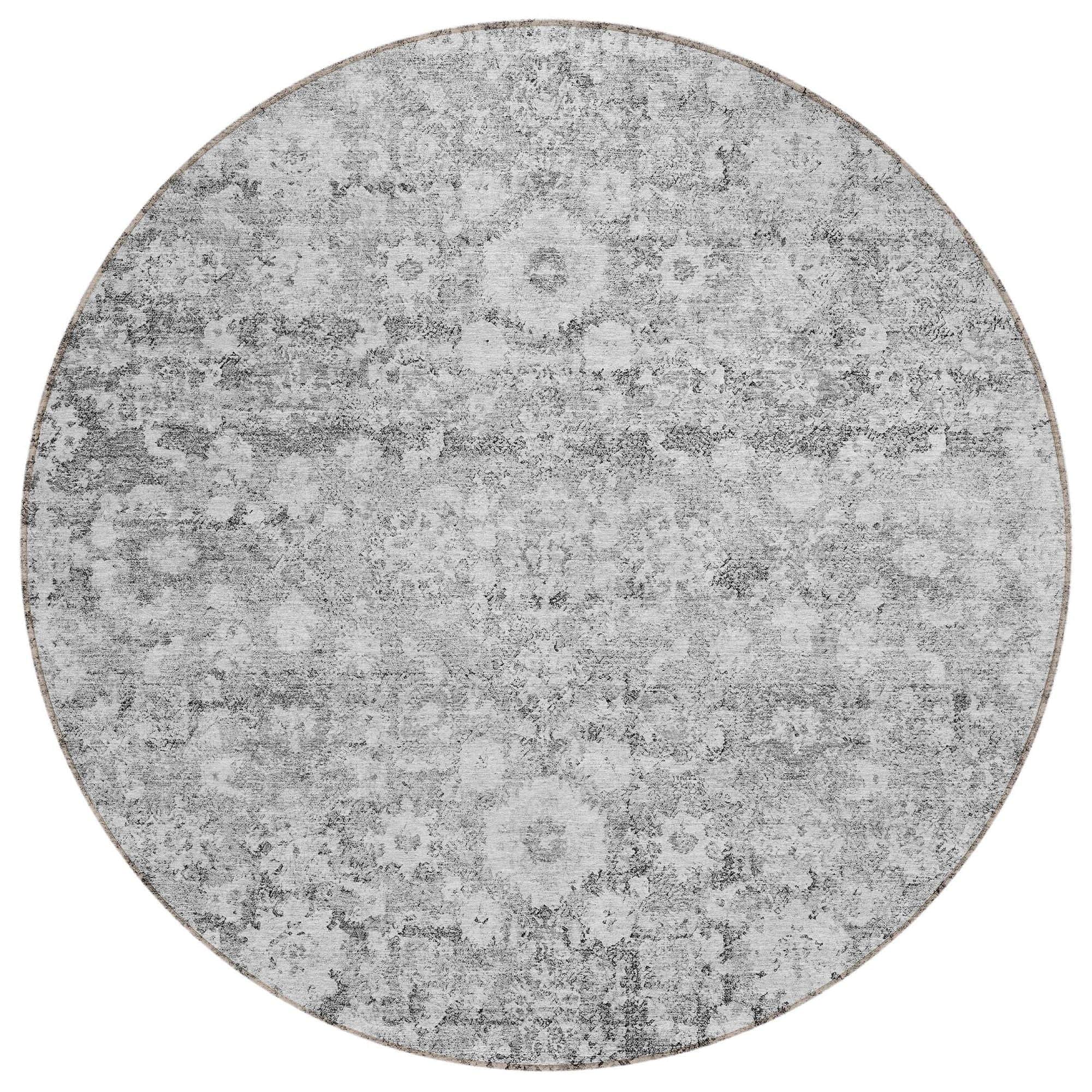 Machine Washable Silver Gray Rug - Indoor / Outdoor - Kids / Pet Friendly Oriental Print Rug