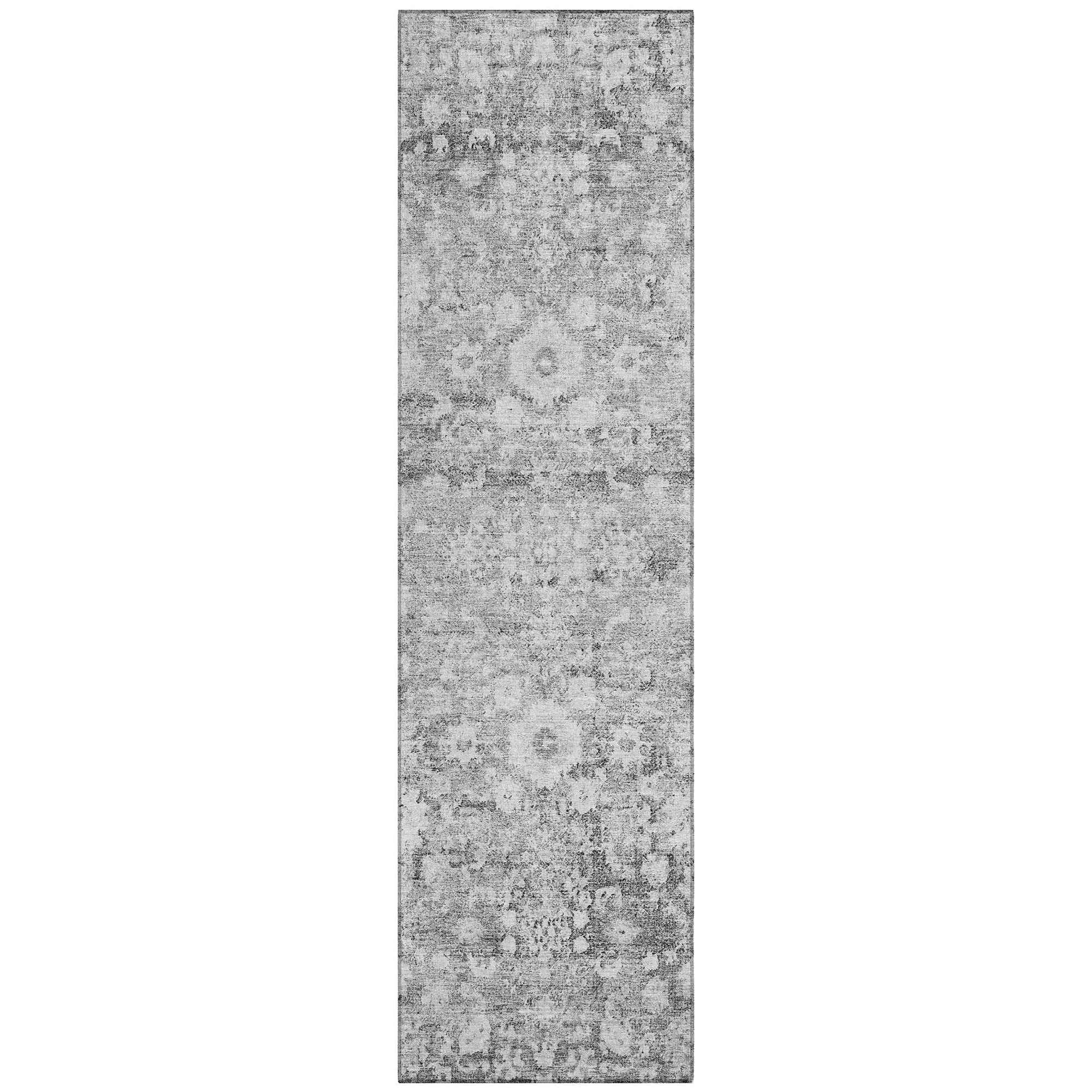 Machine Washable Silver Gray Rug - Indoor / Outdoor - Kids / Pet Friendly Oriental Print Rug