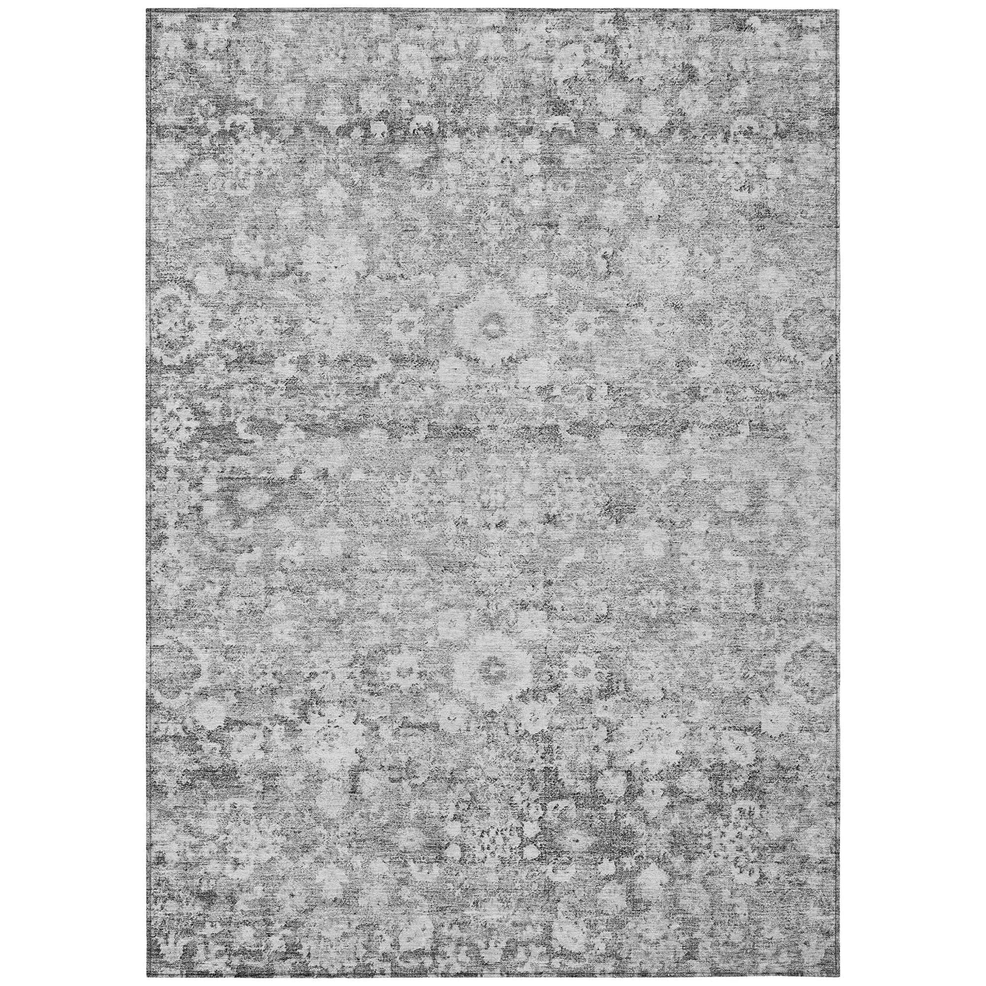 Machine Washable Silver Gray Rug - Indoor / Outdoor - Kids / Pet Friendly Oriental Print Rug