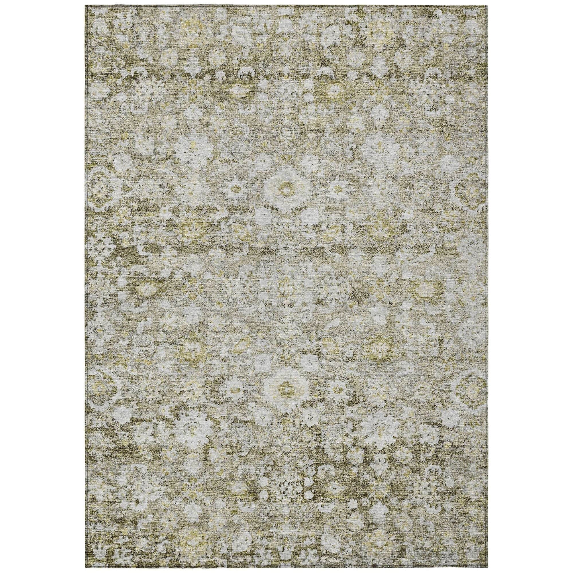 Machine Washable Taupe Brown Rug - Indoor / Outdoor - Kids / Pet Friendly Oriental Print Rug